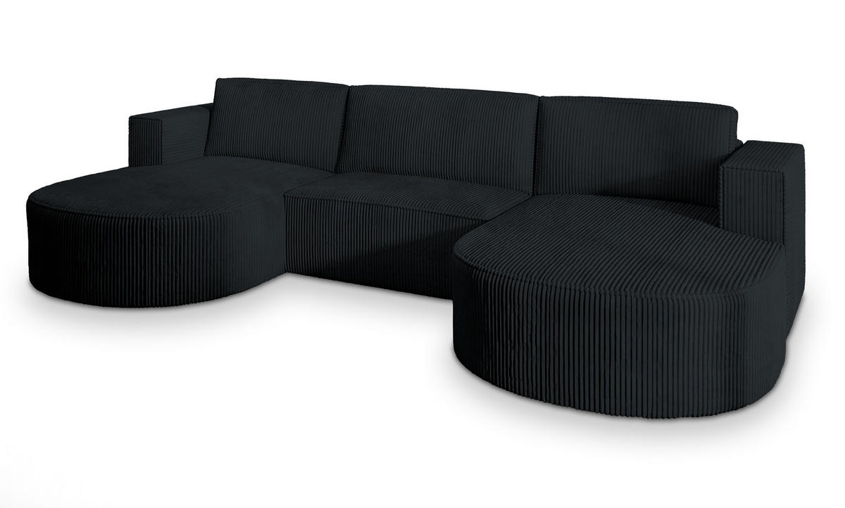 ROHOVÁ SEDAČKA VEZZO černá - šedá/černá, dřevo/textil (347/174cm) - MASSENO