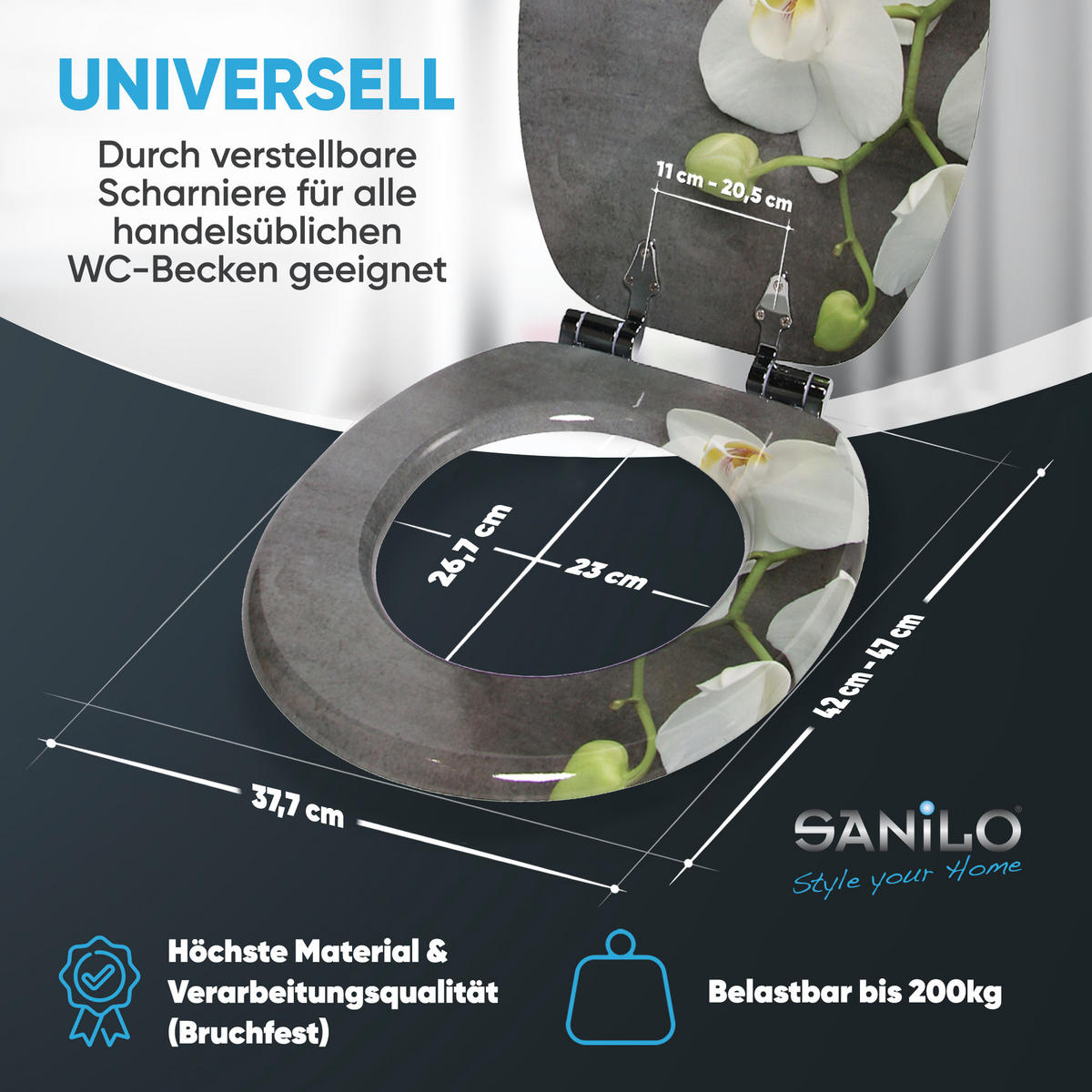 WC-SITZ mit Absenkautomatik Pretty - Grau, Holzwerkstoff (38/6/47cm) - Sanilo