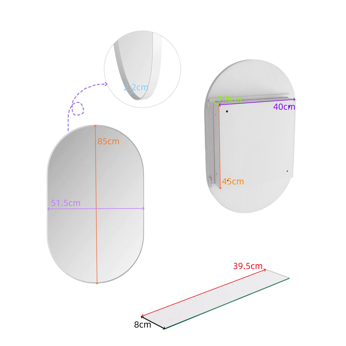 SPIEGELSCHRANK 85x51.5x12 cm Weiß aus Metall & Sicherheitsglas - Weiß, Metall (51.5/12/85cm) - Modfu