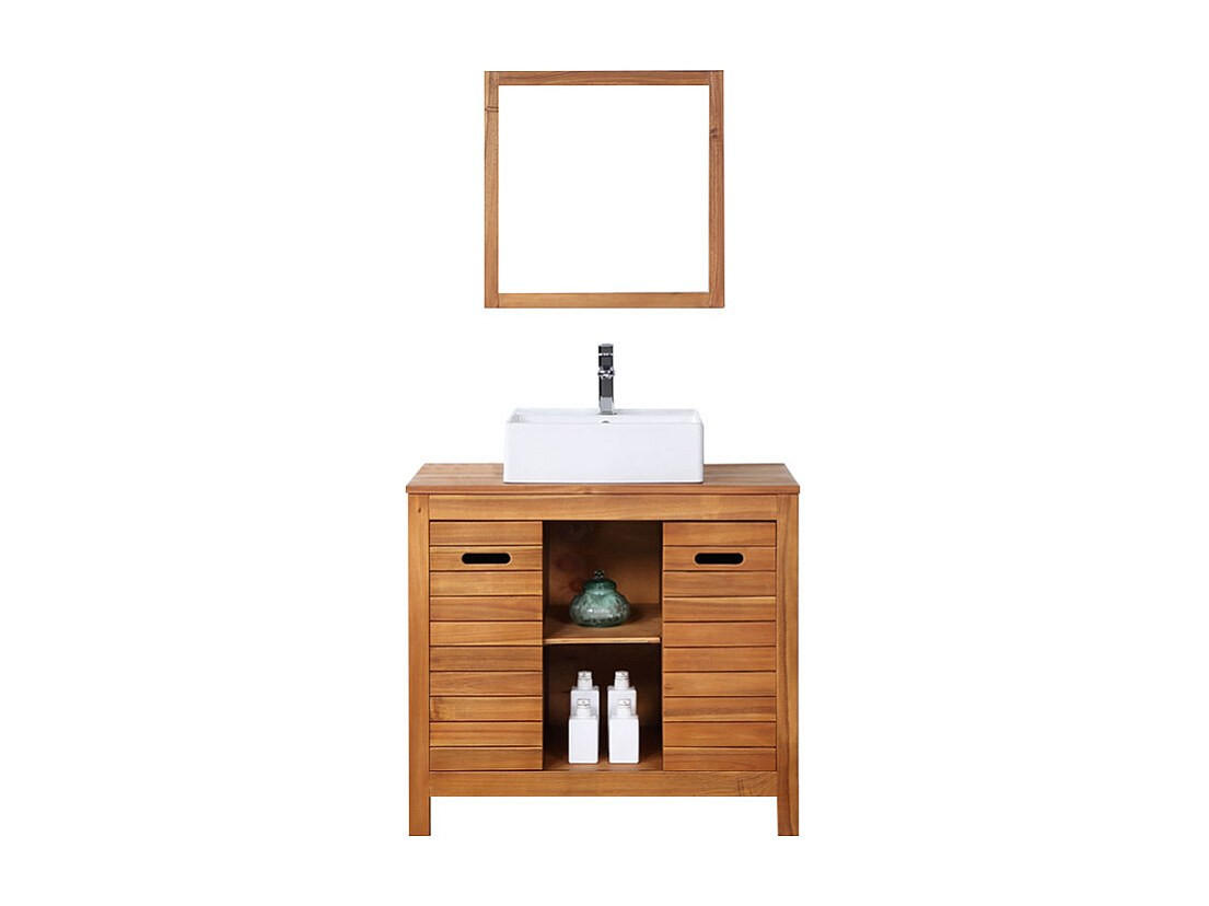 EINZELWASCHTISCH - 90 cm x 50 cm - Keramik, Holz, Platte - Naturfarben Dunkel - PULUKAN - Naturfarben, Keramik/Holz (90/83/50cm) - Vente-Unique