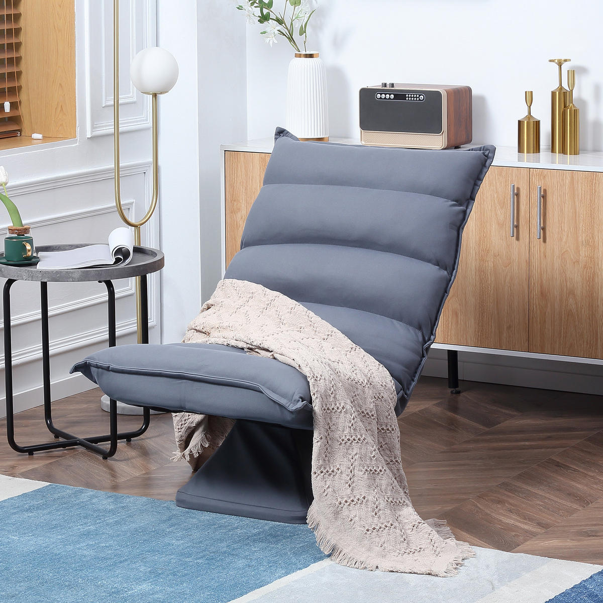 BODENSOFA Bodenstuhl mit Verstellbarer Lehne, Drehbarer Meditationsstuhl Grau - Grau, Metall (70/95/62cm) - HOMCOM