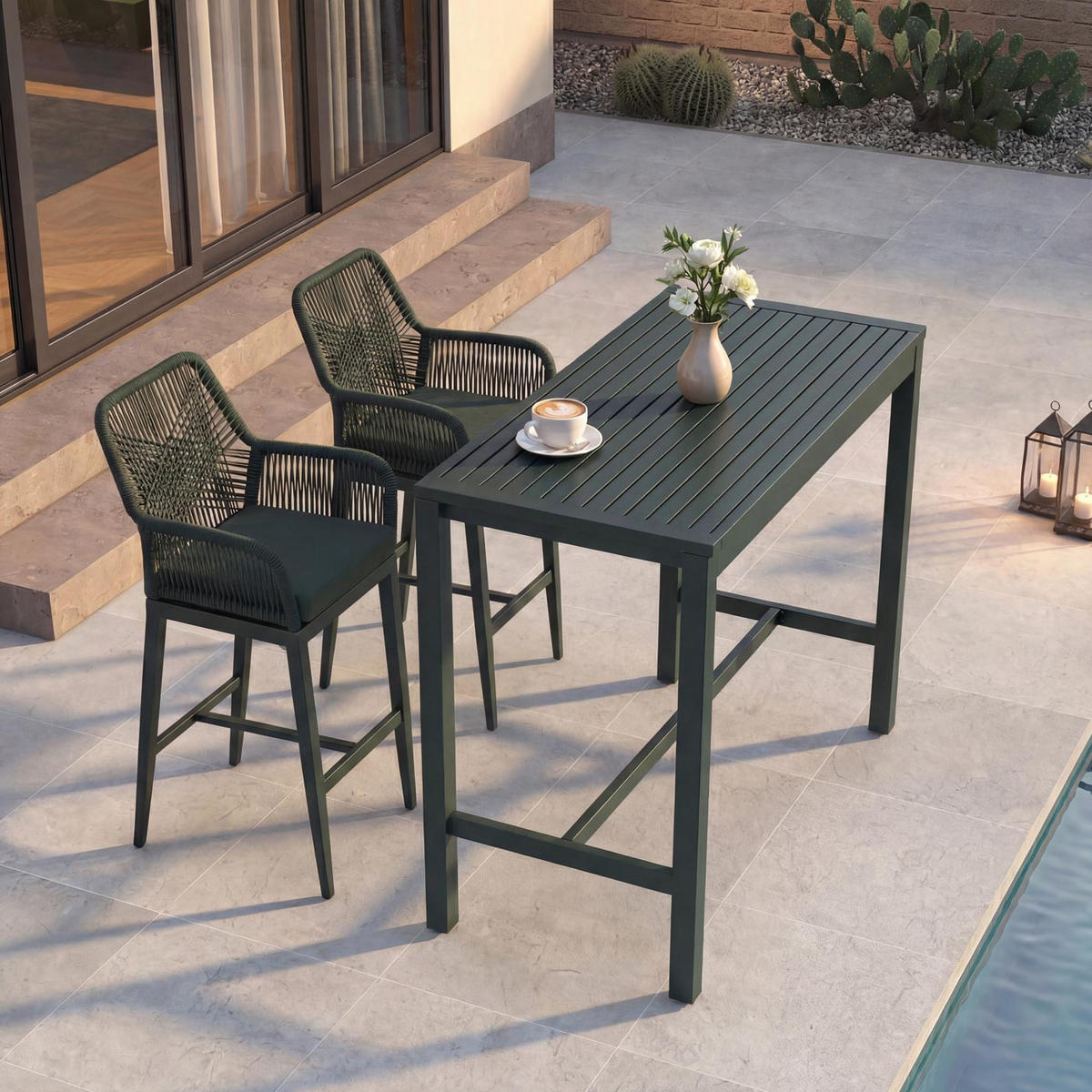 SET BARSKA MIZA + BARSKI STOLI kvadratni Green 3-delni set - zelena, kovina (65/130/105cm) - MCW