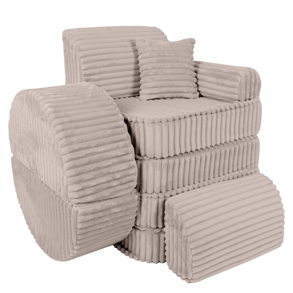 KINDERSOFA Pocket Max modular 12-tlg. aus Plüschcord in Kieselbeige - Trüffeleichefarben, Textil (120/25/60cm) - MeowBaby