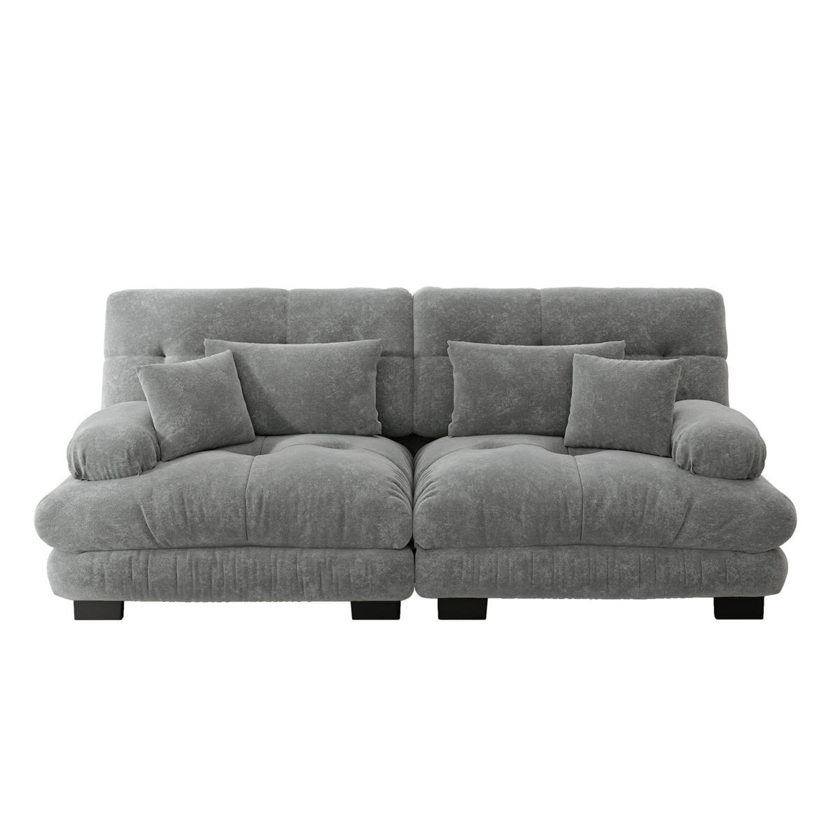 ECKSOFA modular mit Zierkissen und Lendenkissen, Chenille Grau - Grau, Textil (220/77cm) - Redom