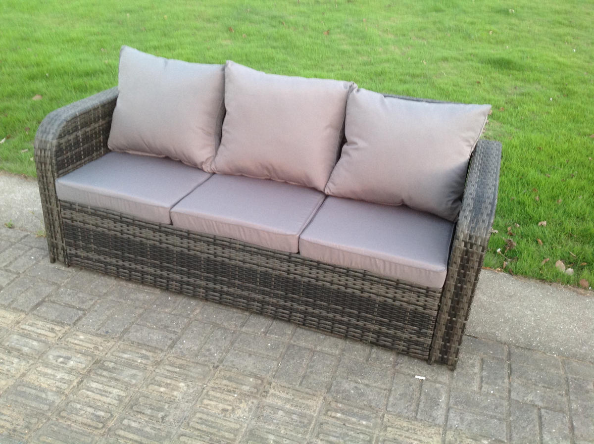 GARTENMÖBEL SET MIT LIEGESTUHL Polyrattan Outdoor 8-Sitzer - Dunkelgrau/Grau, Glas/Kunststoff - Fimous