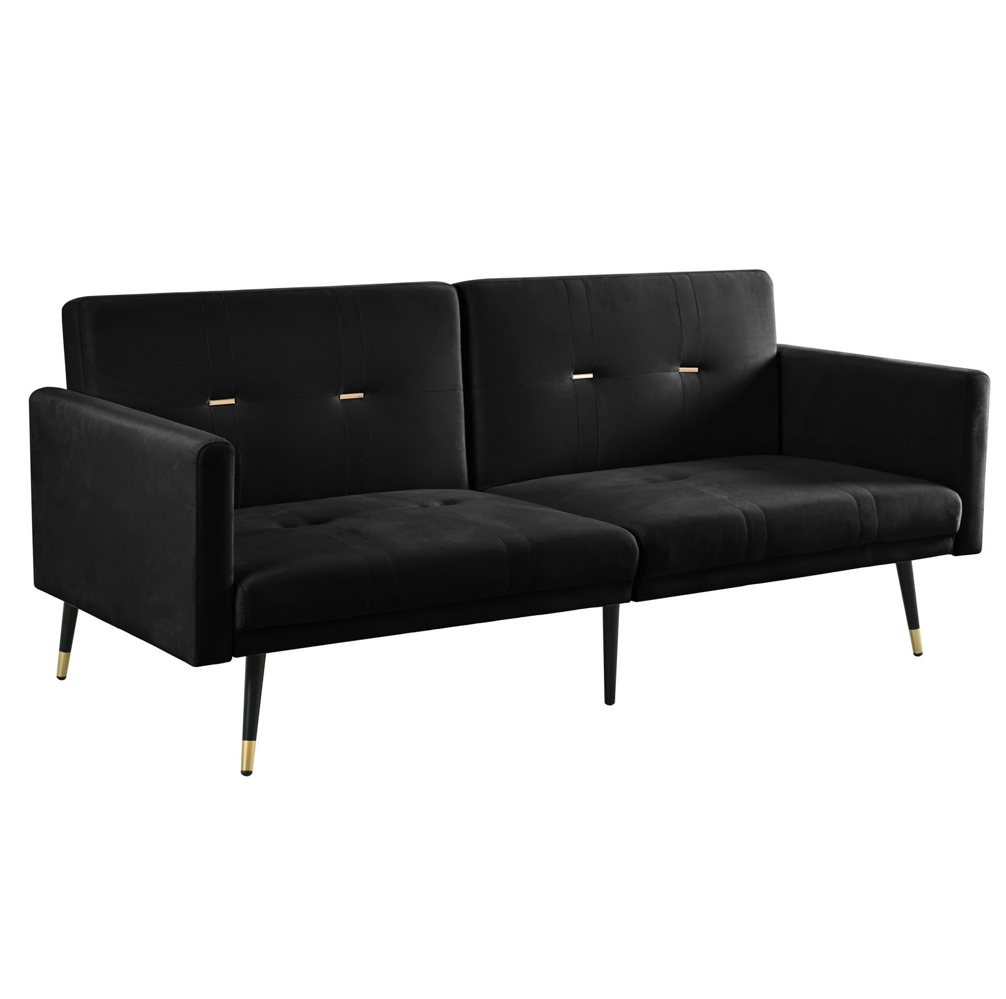 Modfu ROZKLÁDACÍ pohovka ze sametu 164x89x70 cm černá s nezávisle polohovatelnými opěrkami a funkcí lůžka pro hosty