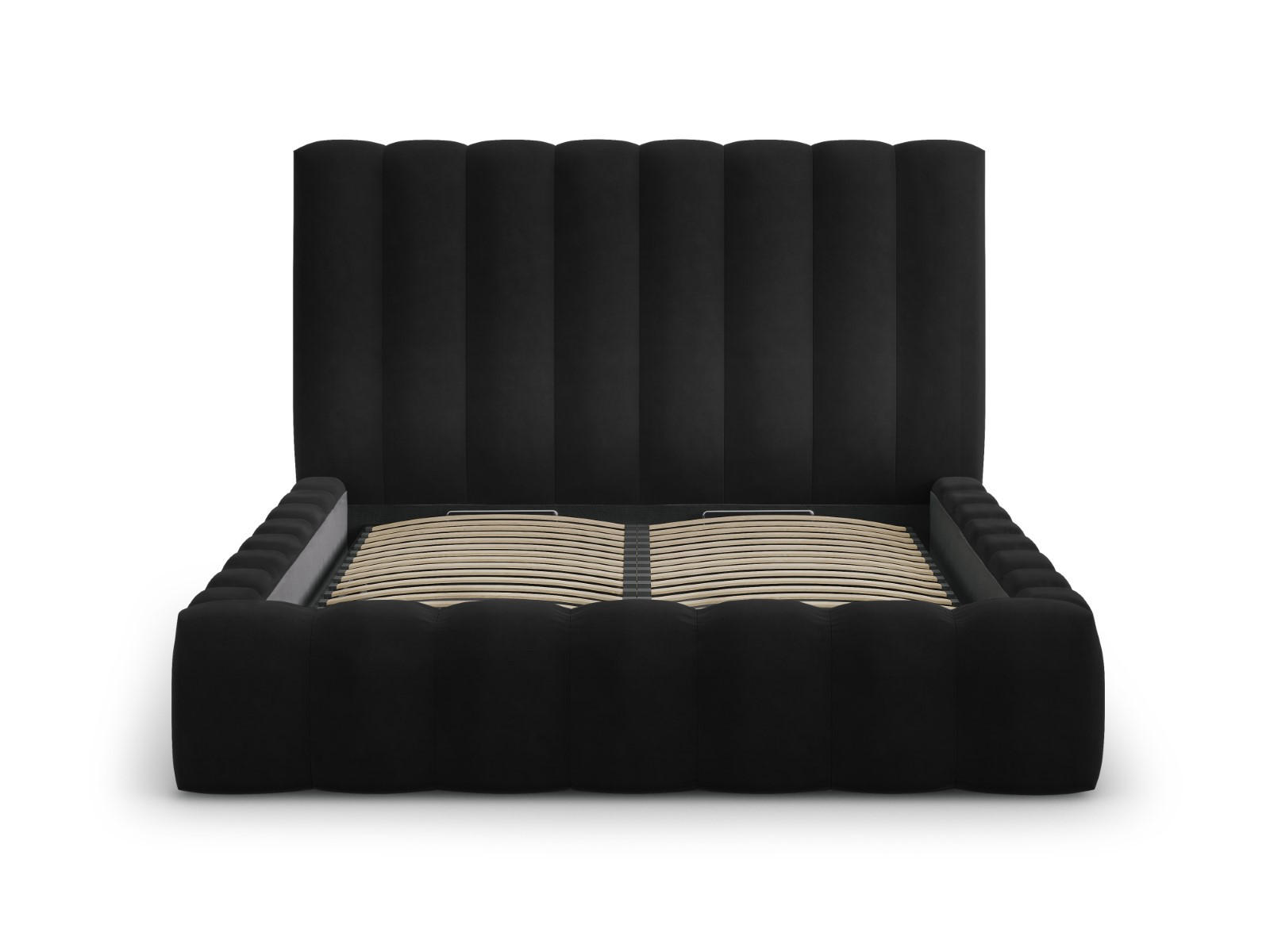BETT mit Bettkasten und Kopfteil Kelp aus Samt schwarz 160x200cm - Schwarz, Textil (160/200cm) - Micadoni