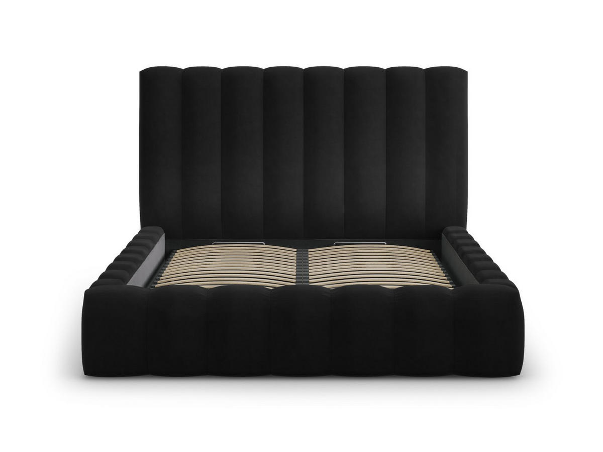 BETT mit Bettkasten und Kopfteil Kelp aus Samt schwarz 200x200cm - Schwarz, Textil (200/200cm) - Micadoni