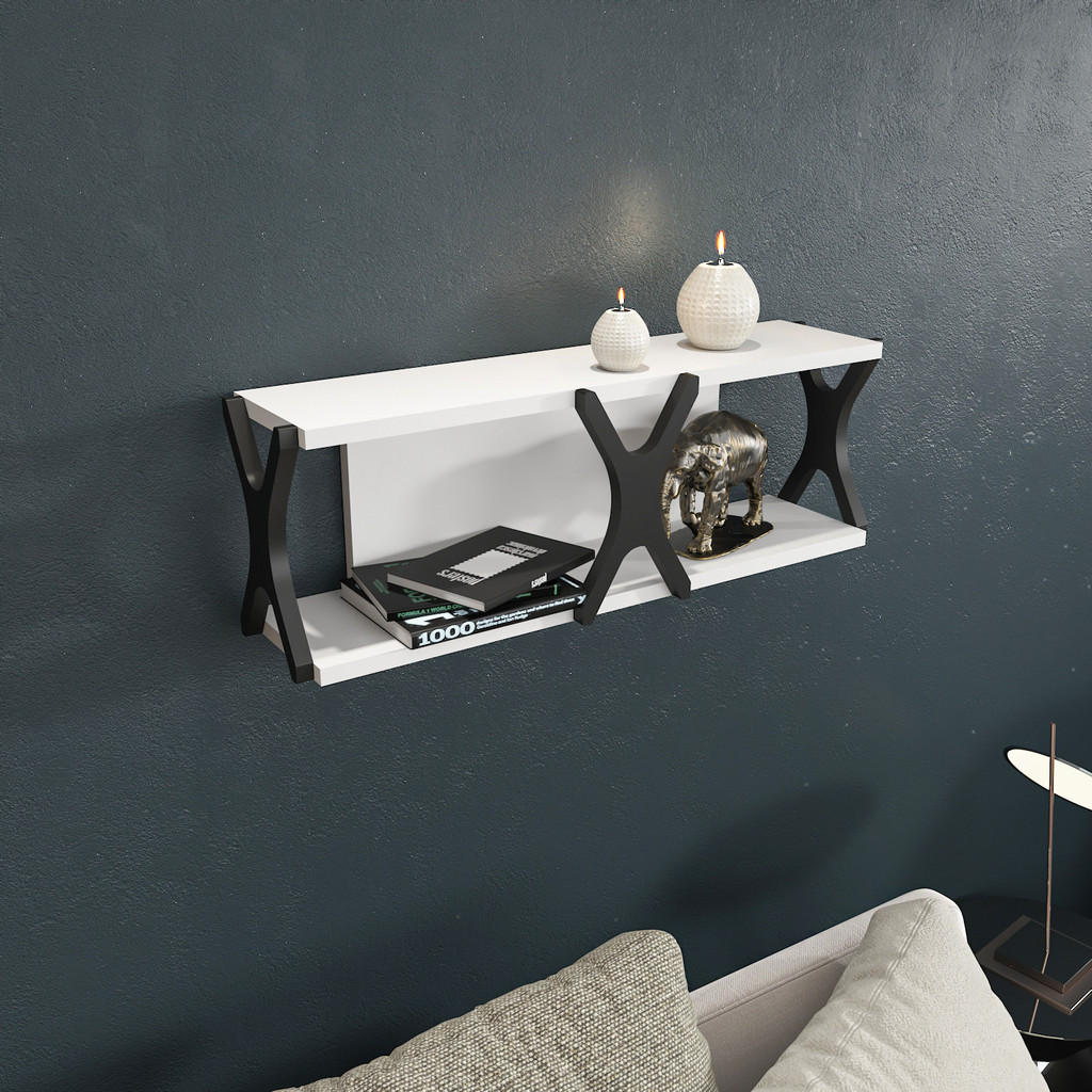 Thumbnail - Decorotika Wandregal, Weiß, Schwarz, Holzwerkstoff, Holz Optik, Rechteckig, 17.5x21.4x72 cm, Wohnzimmer, Regale, Wandreg...