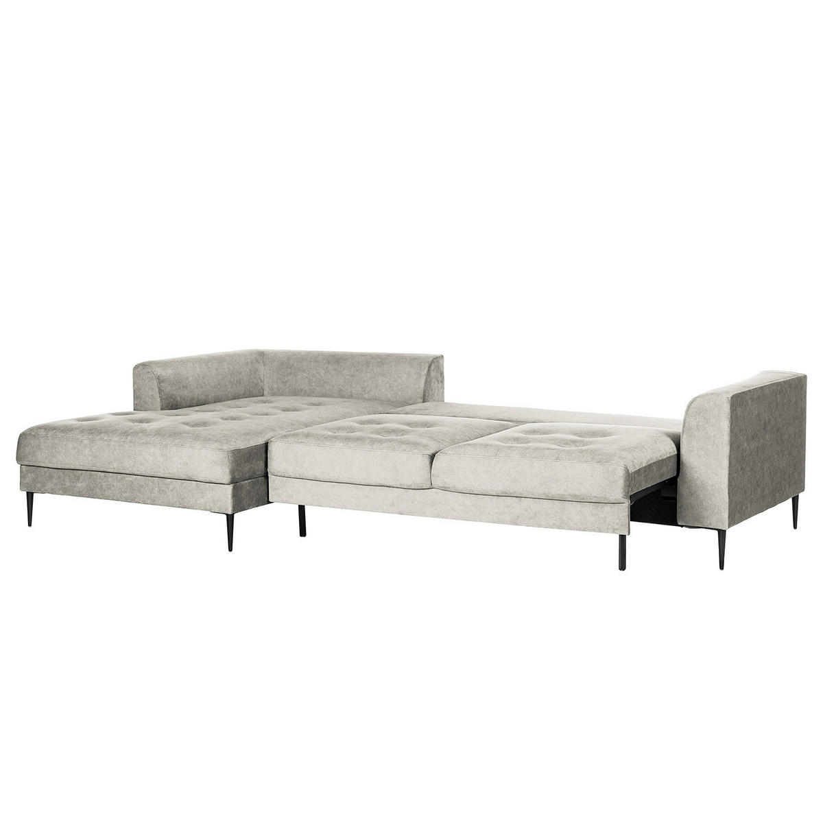 ECKSOFA mit Longchair - Hellgrau, Textil/Metall (275/168cm) - home24