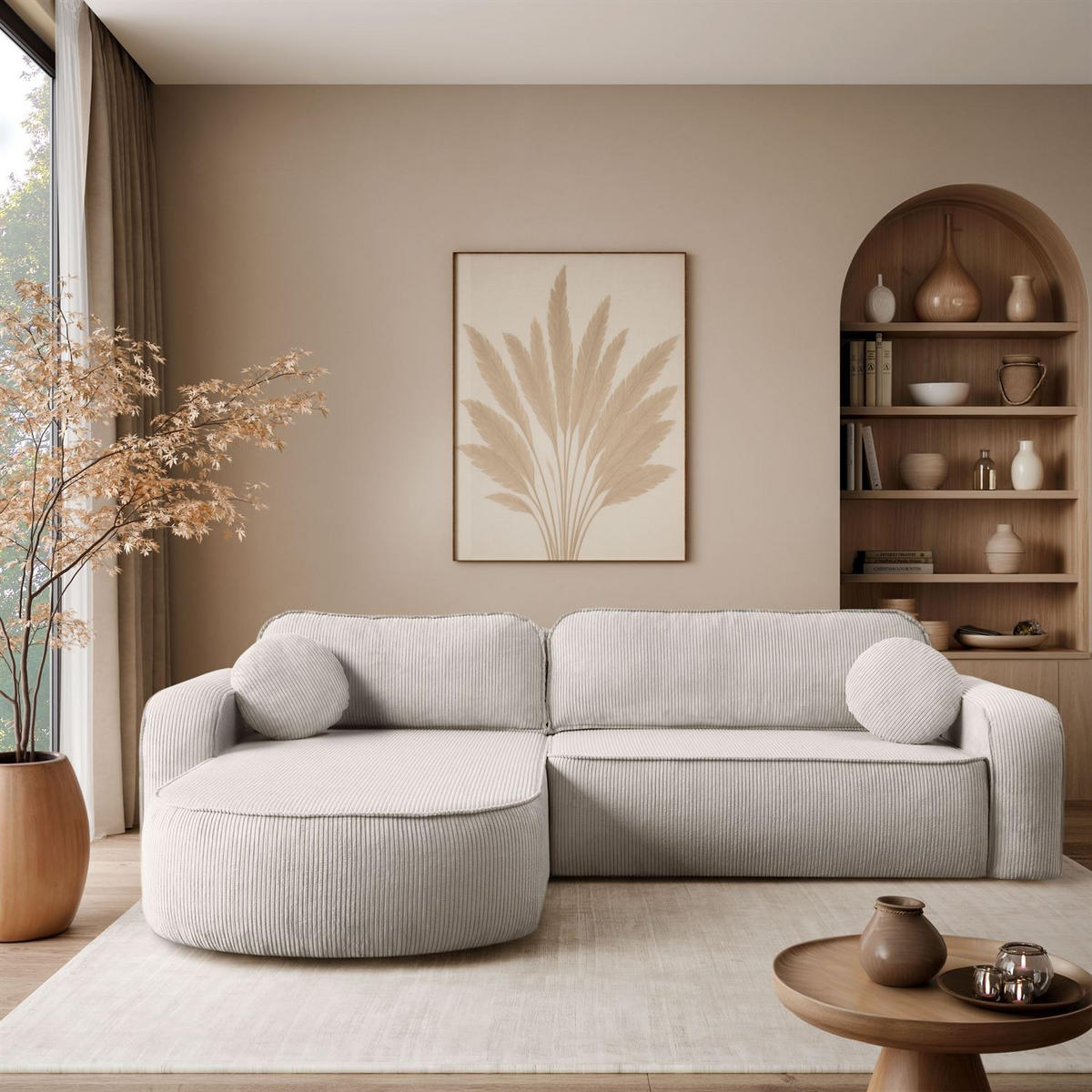 Ecksofa VENUS mit Schlaffunktion und Bettkasten, Poso 100 - Creme, Textil (275/178cm) - Lookway