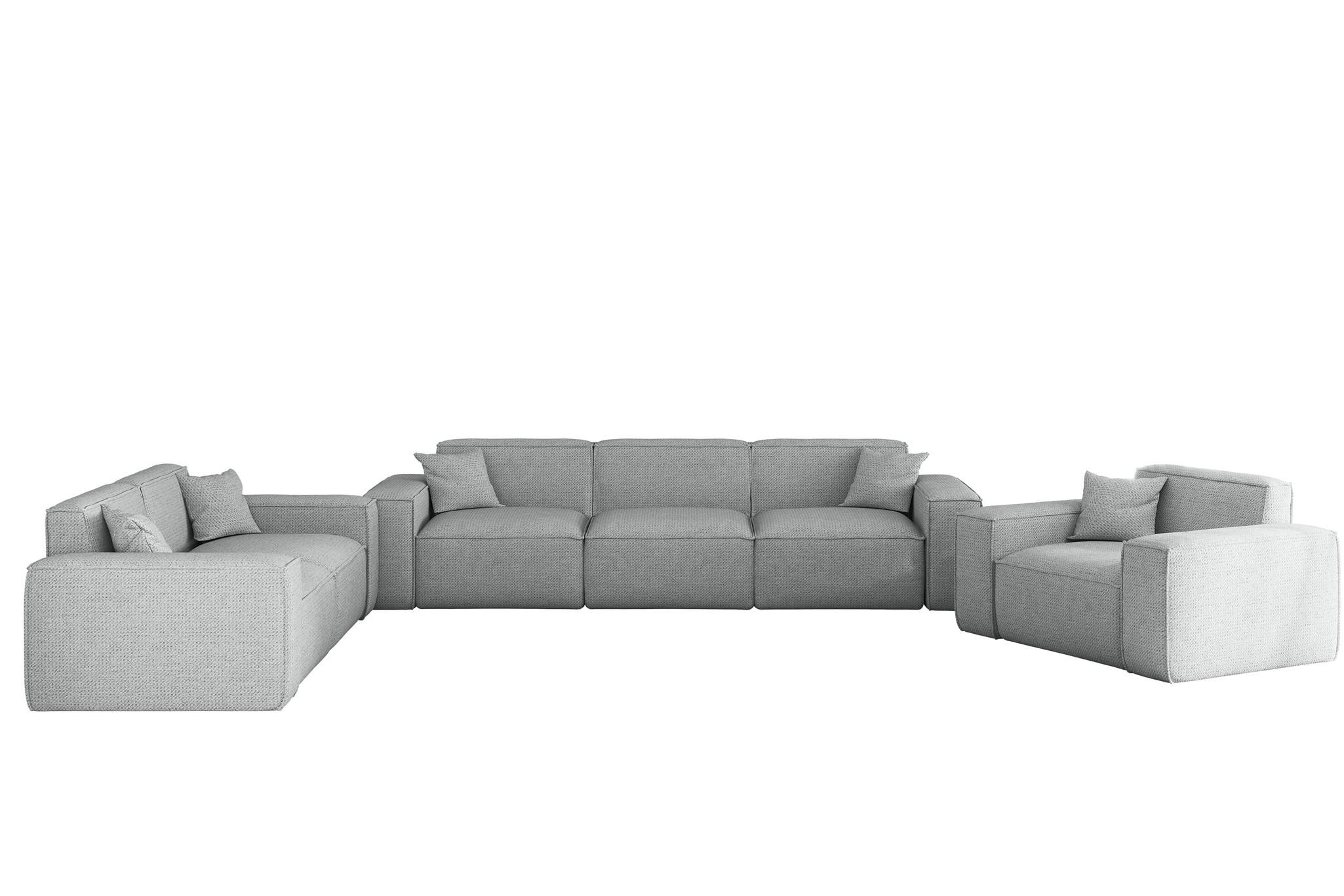 SOFASET Celes Premium 3-2-1 In Artico - Hellgrau, Holzwerkstoff/Textil (218/73/90cm) - Fun Möbel