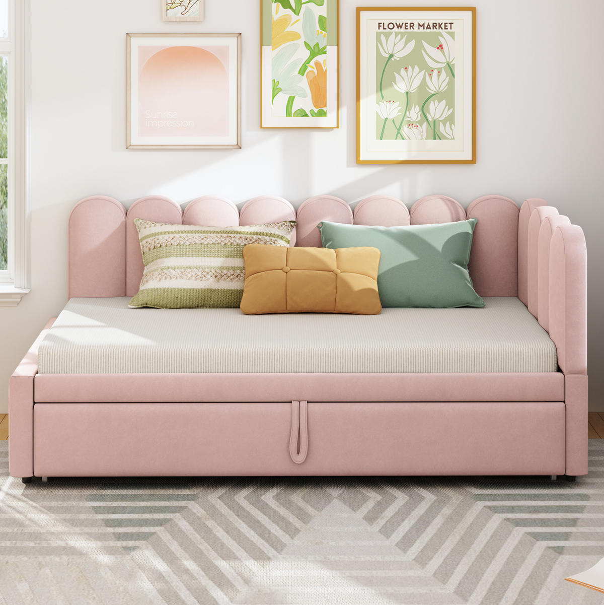 POLSTERBETT 90/180×200 cm in Rosa aus Samt mit L-Form - Pink, Textil (180/200cm) - Flora Grace