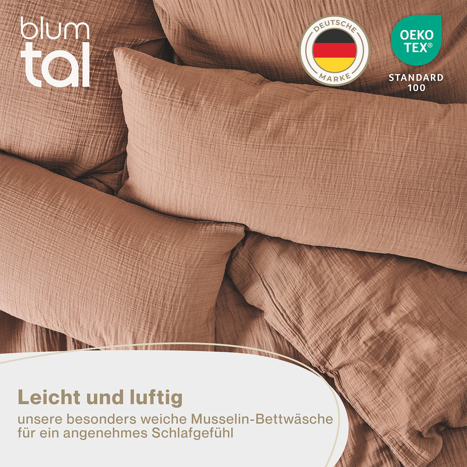 BETTWÄSCHE Musselin, 100% Baumwolle, 200/220 cm & 2x 80/80 cm - Kupferfarben, Textil (200/220cm) - Blumtal