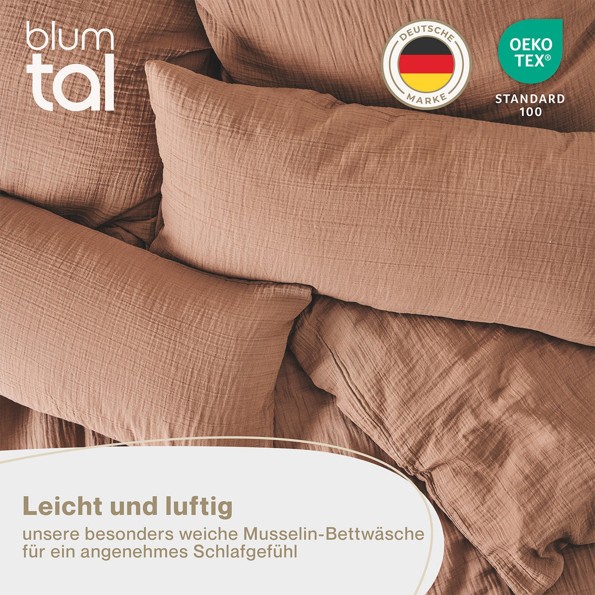 BETTWÄSCHE Musselin, 100% Baumwolle, 200/220 cm & 2x 80/80 cm - Kupferfarben, Textil (200/220cm) - Blumtal