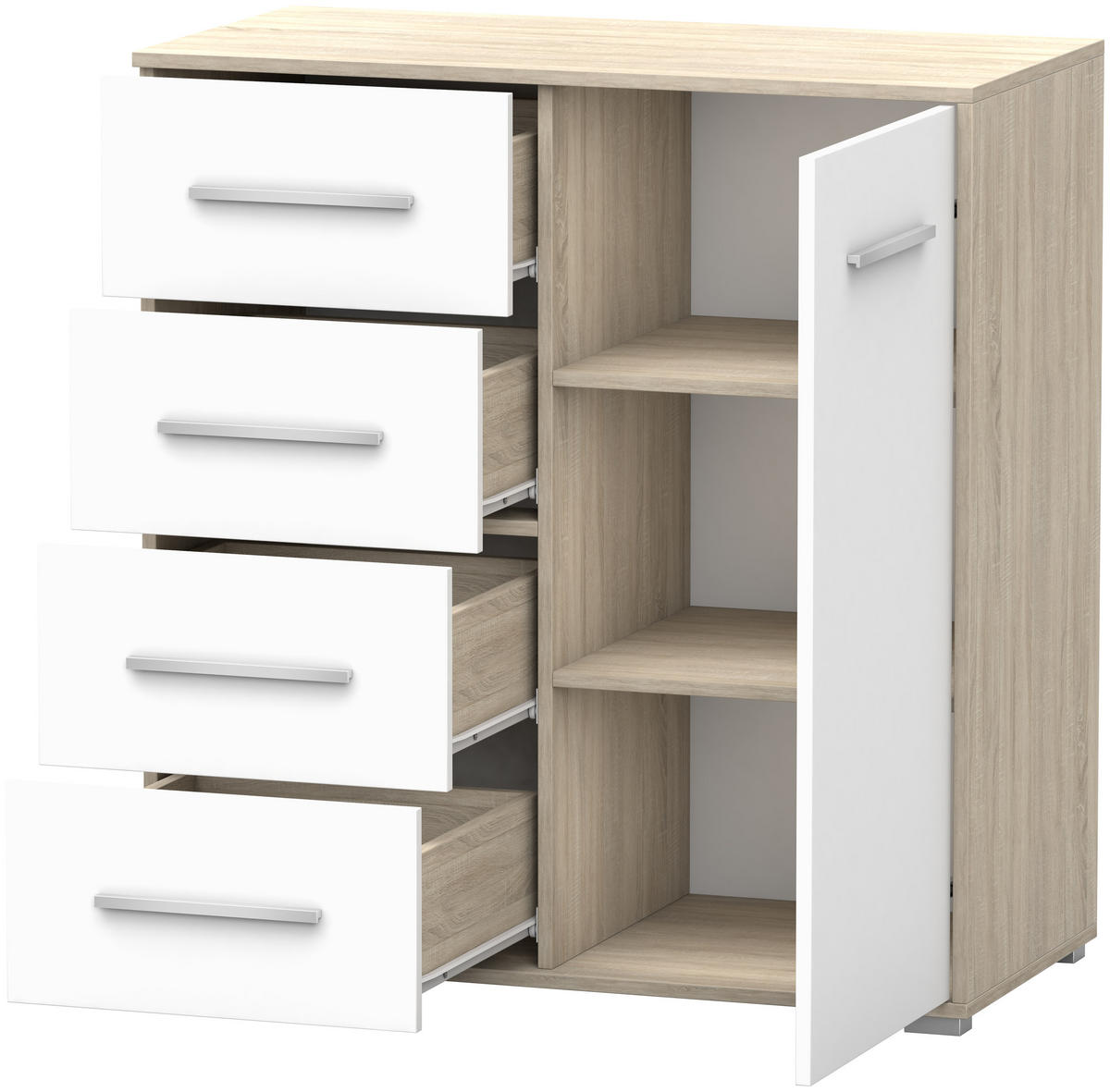 KOMMODE - Highboard IRYS MINI (sonoma + Weiß) - Weiß/Sonoma Eiche, Holzwerkstoff (90/95/45cm) - Möblo