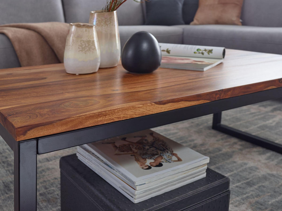COUCHTISCH Industrie-Stil in Sheesham-Holz massiv, Unikat mit einzigartiger Maserung - Schwarz/Braun, Holz/Metall (60/110/40cm) - KADIMA DESIGN