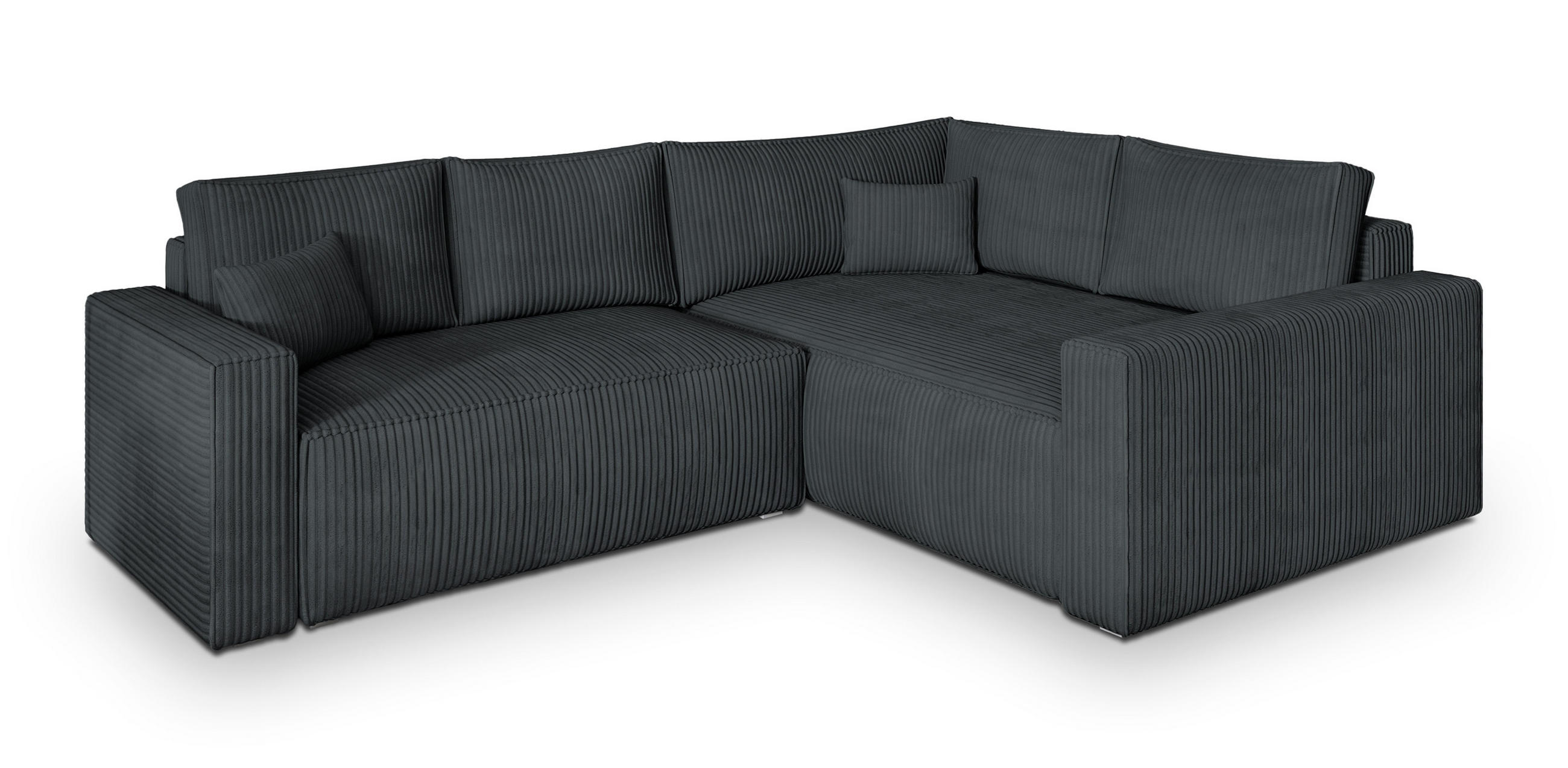 ECKSOFA ERONIS R-S Graphitfarben Kordstoff mit Schlaffunktion - Graphitfarben, Holz (265/194cm) - MASSENO