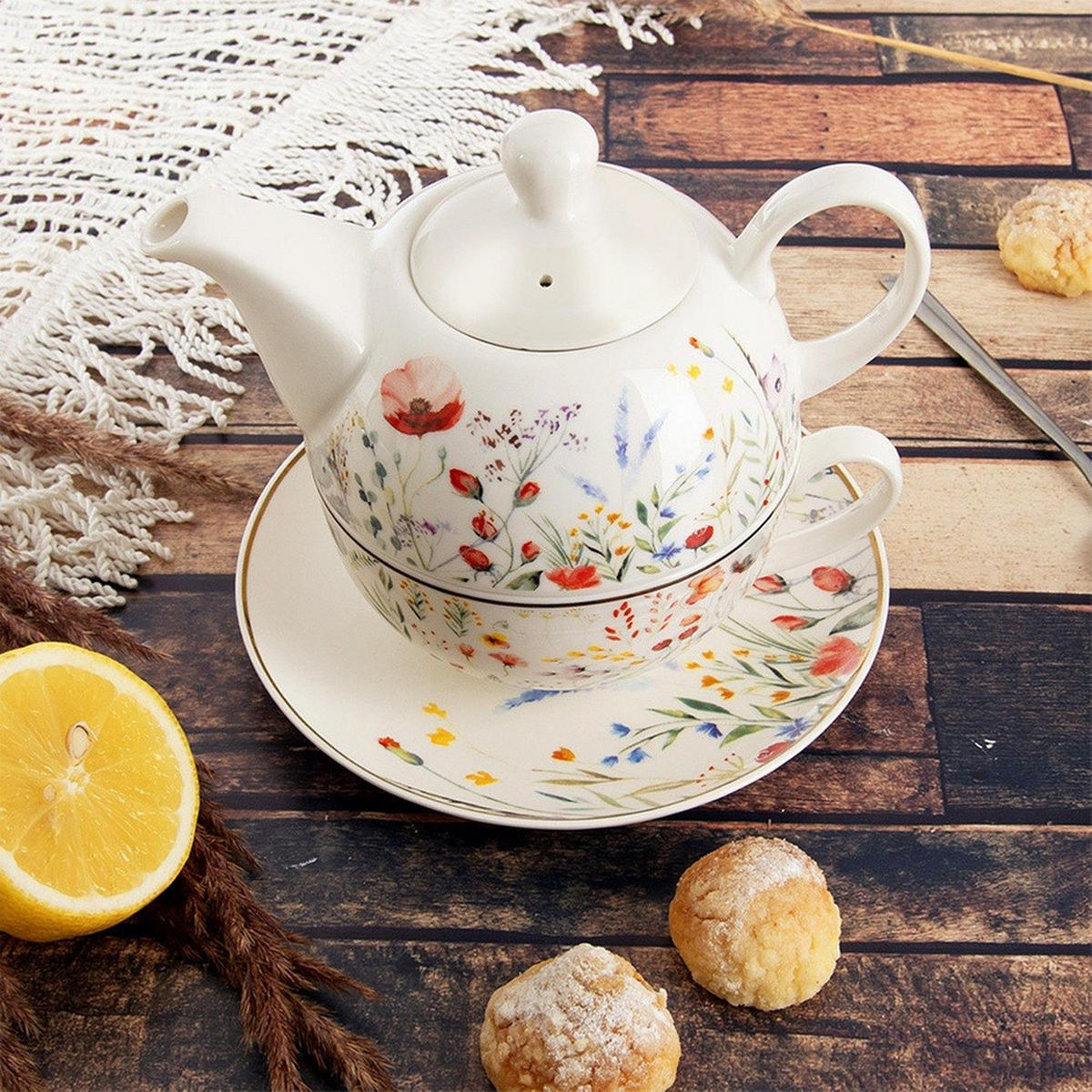 TEEKANNE Porzellan Maki mit Tasse 3-teilig - Creme, Keramik (0.28L) - Orion 
