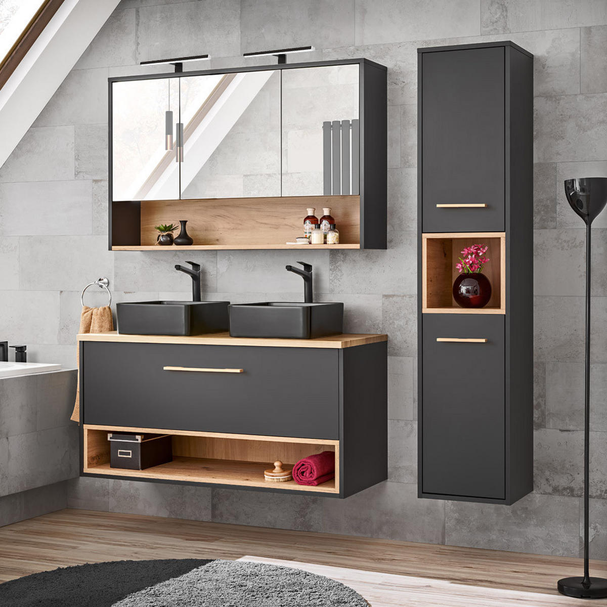 SPIEGELSCHRANK Bologna-56 - Anthrazit, Holzwerkstoff (120/80/25cm) - Lomado