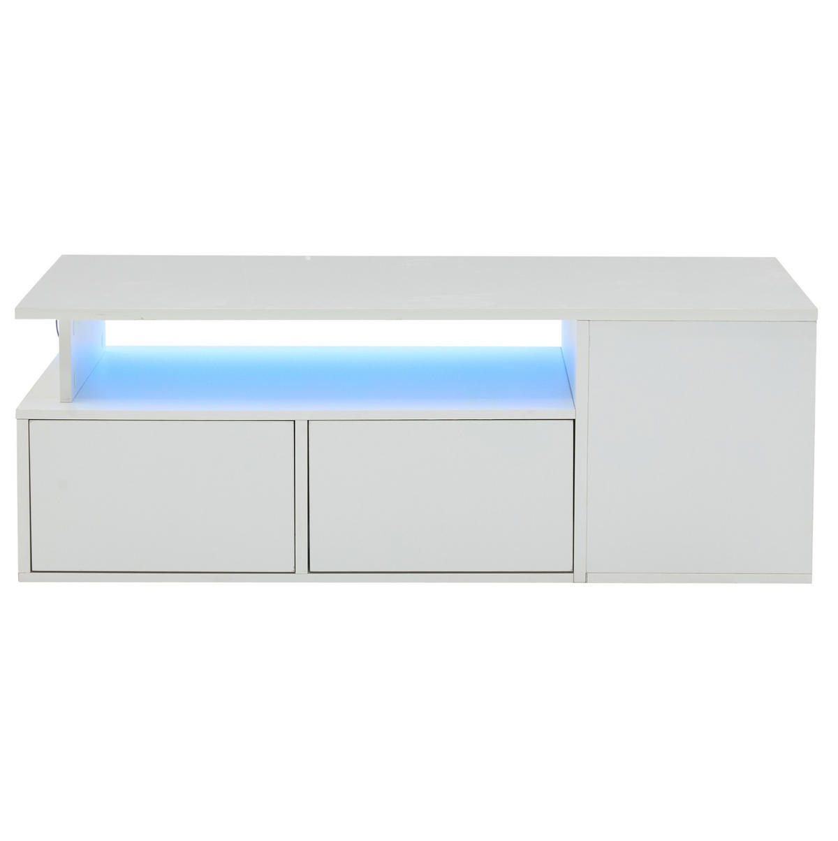 COUCHTISCH 100/50/35 cm weiß aus Spanplatte mit LED und 2 Schubladen - Weiß, Holzwerkstoff (100/50/35cm) - OKMYHOME
