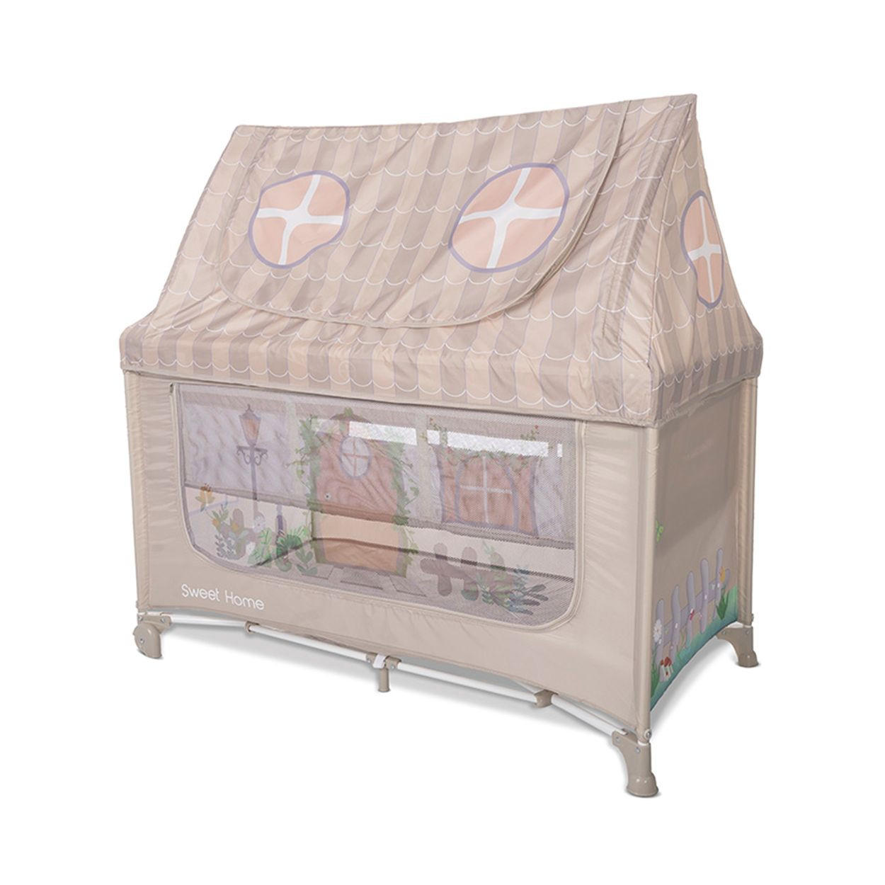 REISEBETT Sweet Home 2 Ebenen beige mit Dach faltbar Räder Matratze Tasche - Beige, Kunststoff (120/60cm) - Lorelli