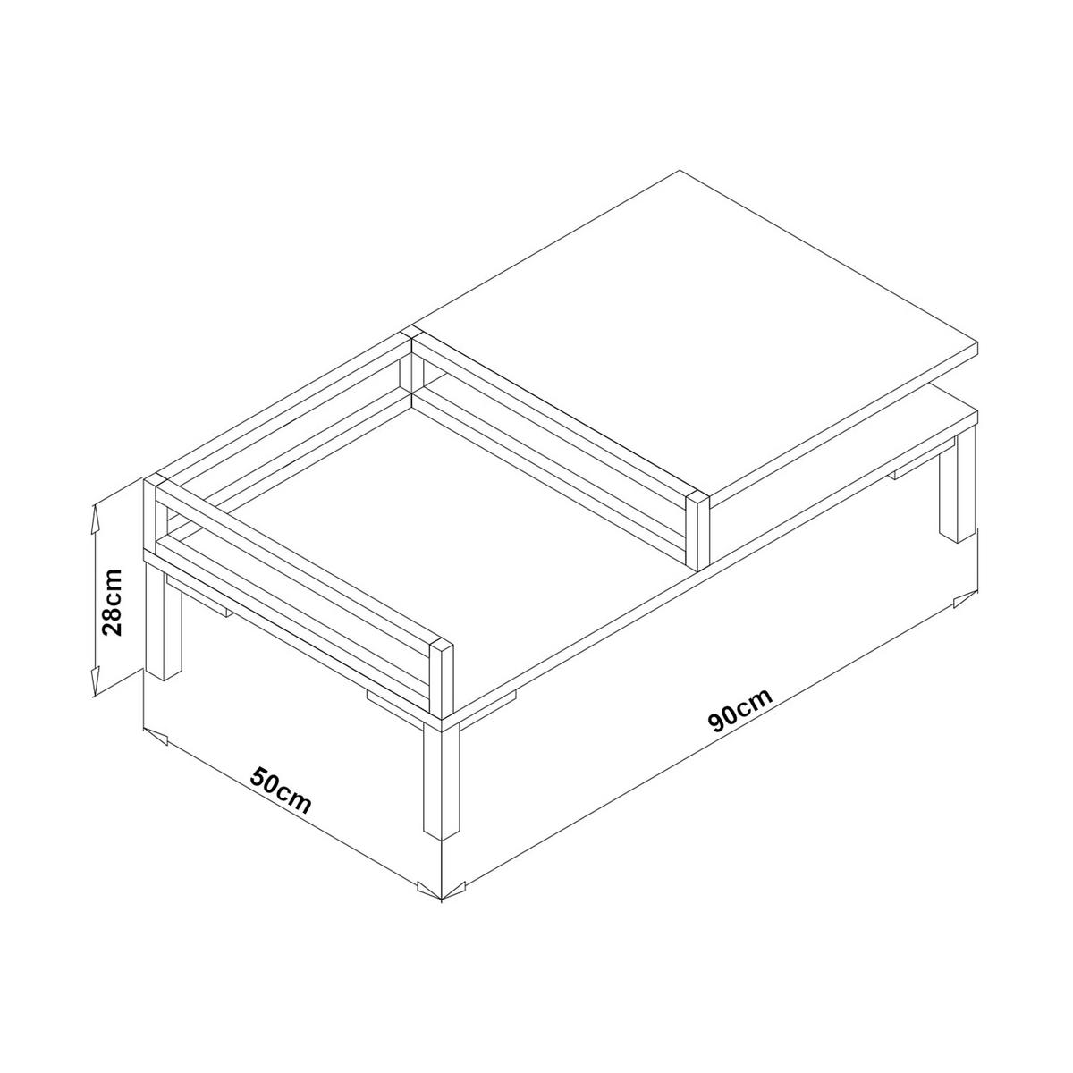 COUCHTISCH Ibestad 90/50/28 - Wildeiche, Holzwerkstoff/Metall (90/50/28cm)