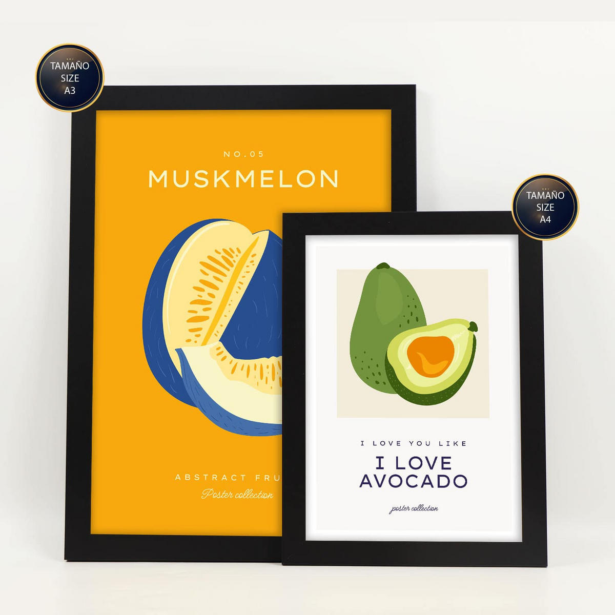 POSTER Set Mit 6 Lebensmittel Und Ernährungs Tropische Umgebung A3 & A4 Schwarzer Rahmen - Schwarz, Papier (29/3cm) - Nacnic