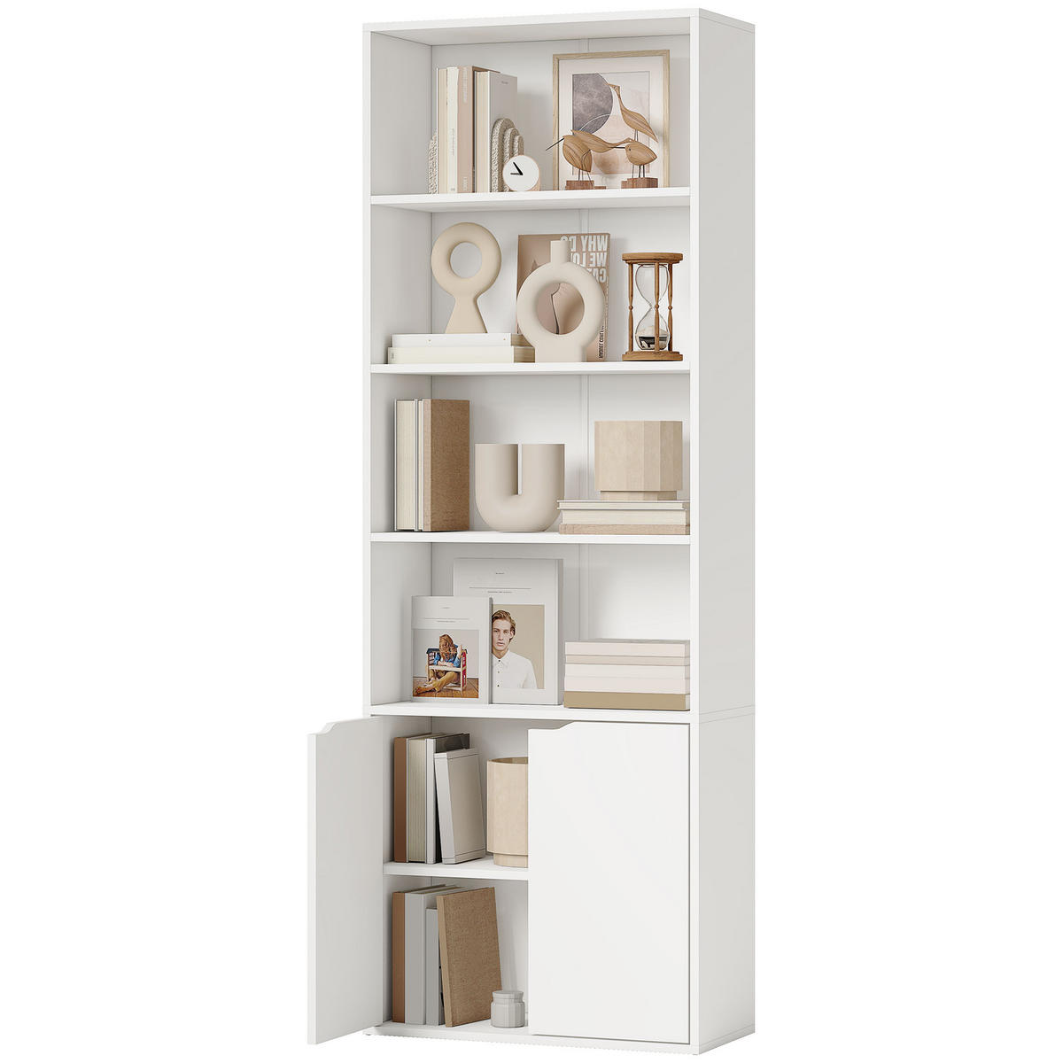 AKTENREGAL DE-14445 mit 4 offenen Fächern und 2 Türen Weiß - Weiß, Holzwerkstoff (29/180/59cm) - ComfortXL
