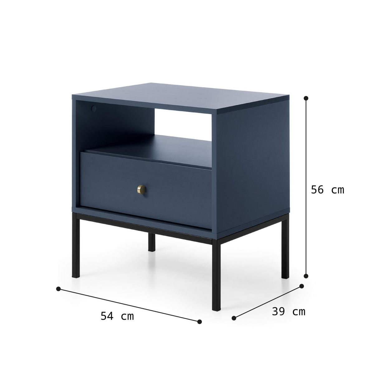 NACHTISCH - Bettisch Melody MS54 Dunkelblau + Schwarz - Schwarz/Dunkelblau, Holzwerkstoff (54/56/39cm) - Möblo