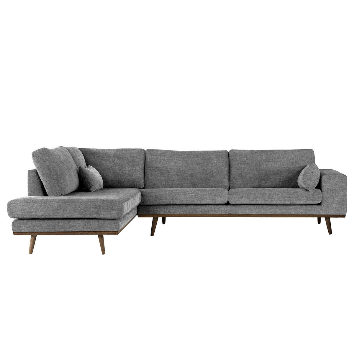 ECKSOFA mit Ottomane - Eichefarben/Dunkelgrau, Eichenholz/Textil (287/219cm) - home24
