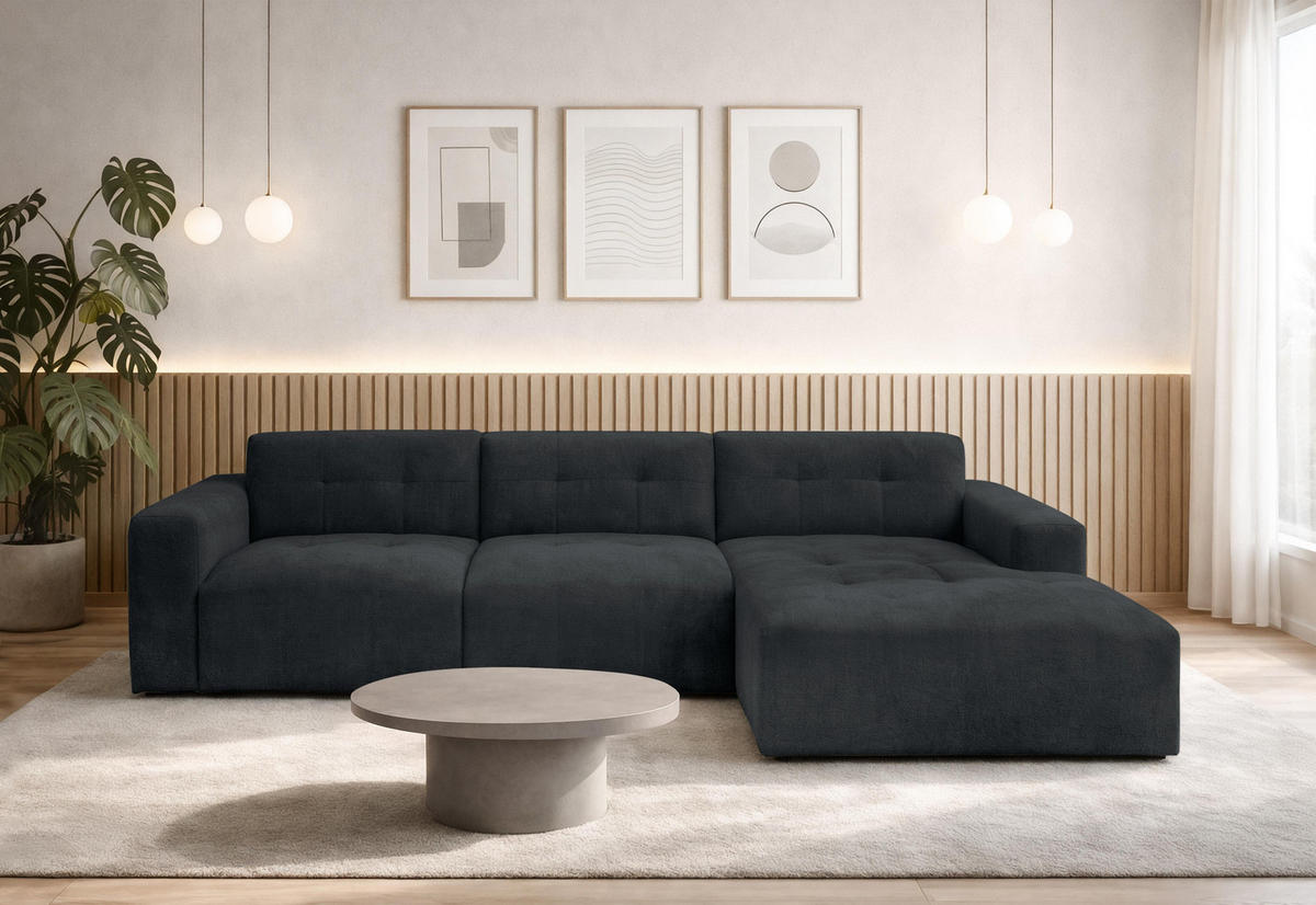 ECKSOFA L Form Corlu Schwarz 310/165/78 cm – stilvolle kleine Eckcouch Rechts - Schwarz, Kunststoff/Textil (165/310cm) - AX Living