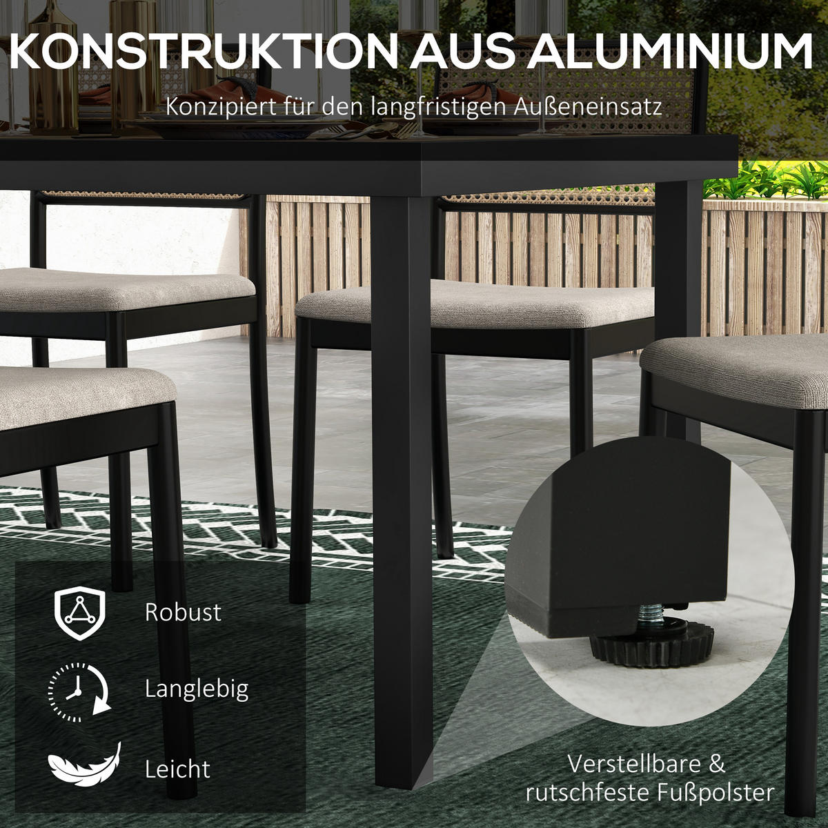 GARTENTISCH Aluminium 190 x 90cm - Naturfarben, Metall (190/90/74cm) - Outsunny