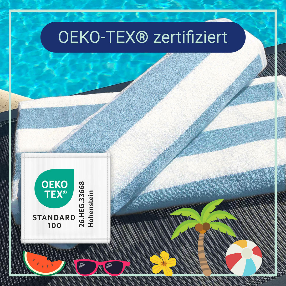 STRANDTUCH, 2er-Set, 70x180 cm, 100% Baumwolle, Blau - Hellblau, Textil (70/180cm) - Zollner