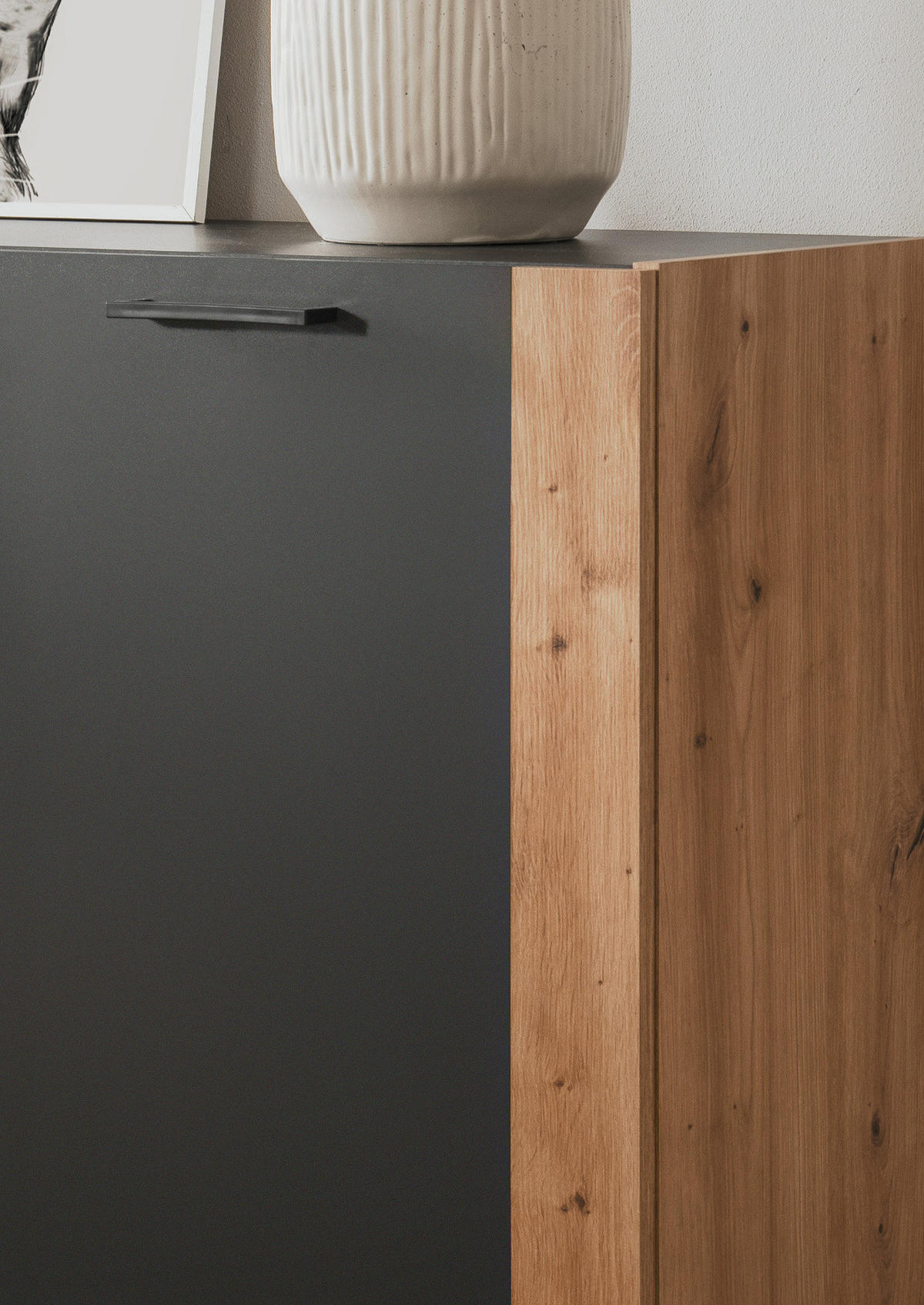 SIDEBOARD grau, Artisan Eiche 162 x 85 cm, Kommode 4-türig - Anthrazit/Schwarz, Holzwerkstoff/Kunststoff (162/85/34.5cm) - Furn.Design
