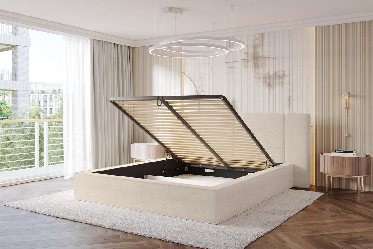 POLSTERBETT mit Bettkasten und Lattenrost, Bett mit Matratze H3/H4 - RIVO 120x200 Beige - Beige, Holzwerkstoff/Textil (120/200cm) - ALTDECOR