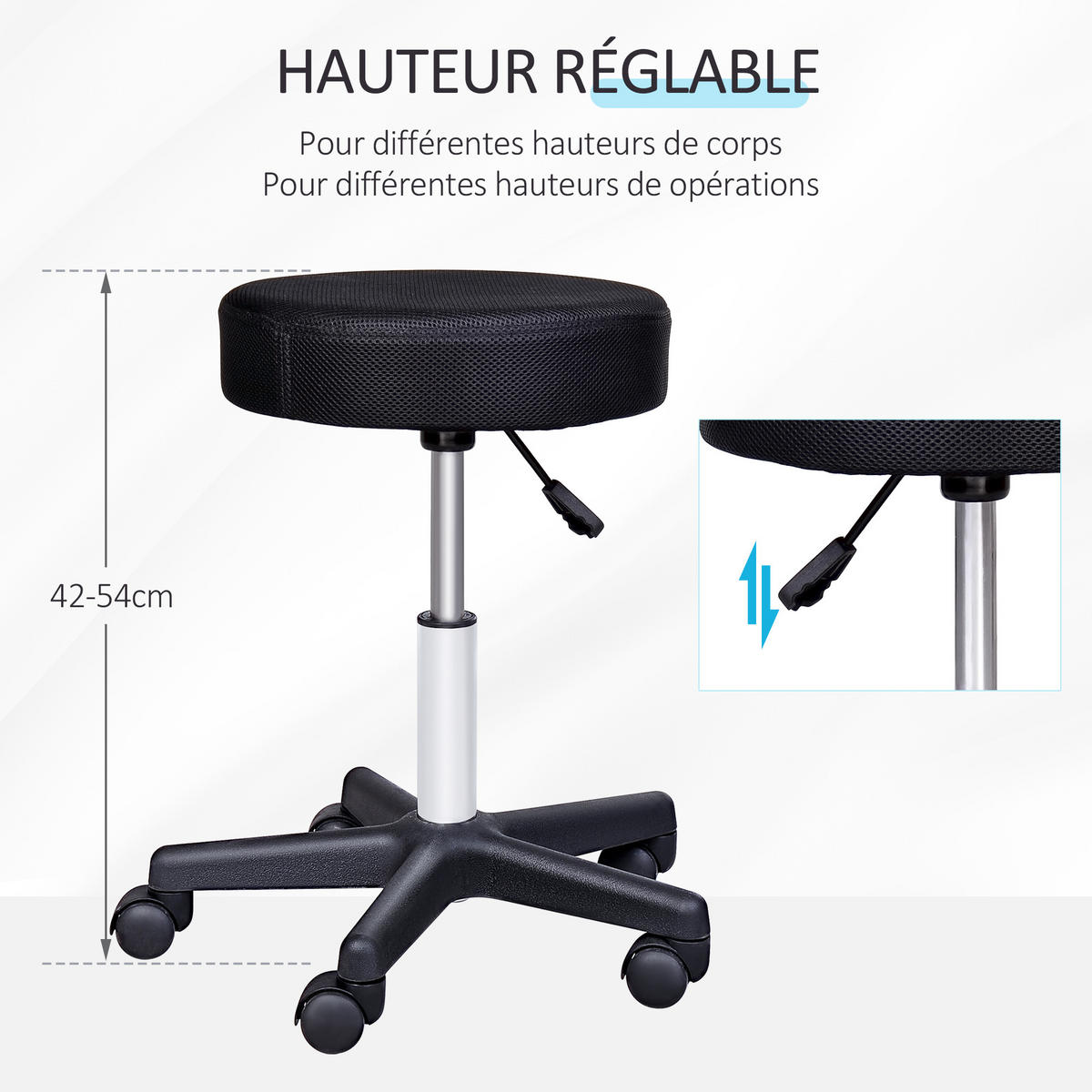 BÜROHOCKER DE-18004 höhenverstellbar mit 3 Hussen Schwarz - Schwarz, Holzwerkstoff (35/54/35cm) - ComfortXL