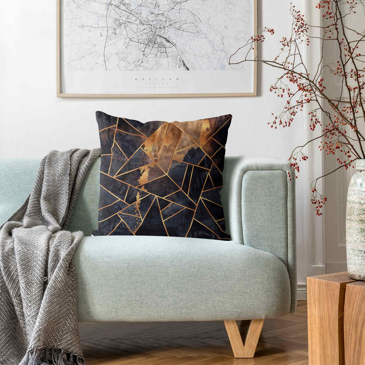 KISSENBEZUG Onyx mit Gold 40/40 cm - Schwarz, Textil (40/40cm) - Bilderwelten