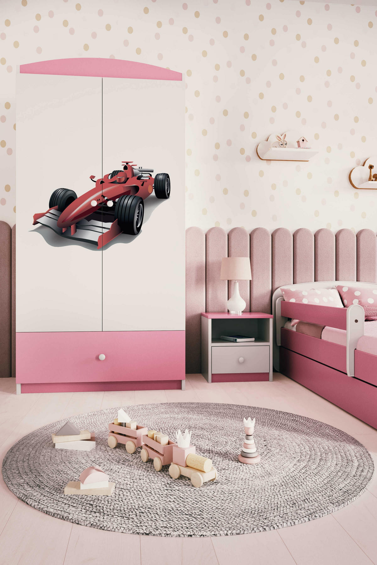 KINDERKLEIDERSCHRANK Formel 1 90/175/52 - Hellrosa, Holzwerkstoff (90/175/52cm) - Kocot Kids