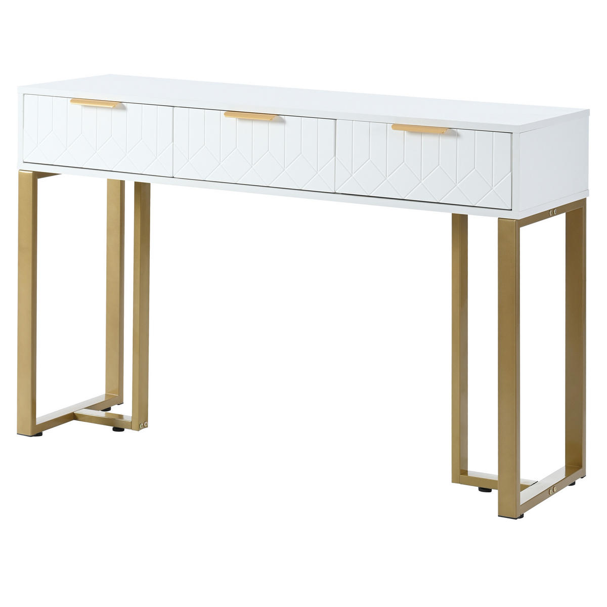 KONSOLENTISCH 120/36/80 cm weiß/gold aus MDF mit 2 Schubladen und verstellbaren Fußpolstern - Weiß, Holzwerkstoff (120/36/80cm) - OKWISH