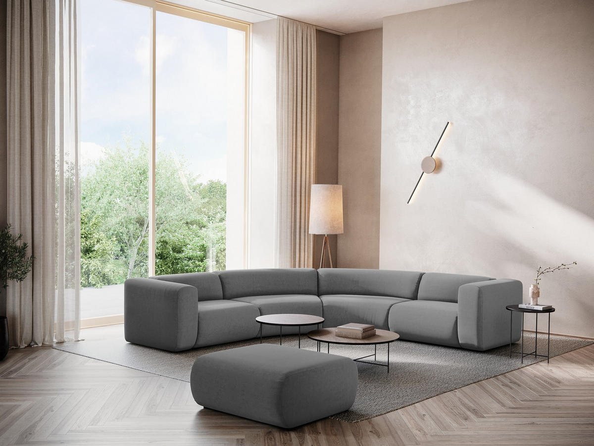 ECKSOFA Samt Stoff Grau - Schwarz/Grau, Kunststoff/Textil (318/318cm) - Makamii