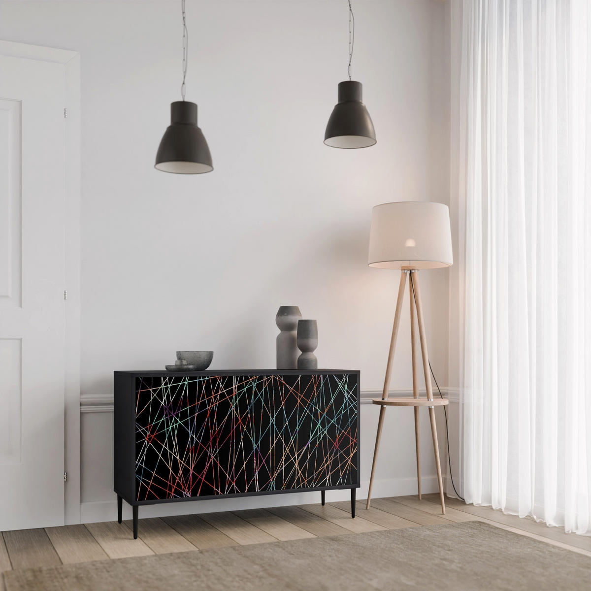 SIDEBOARD LUMINOUS SNARE, Eicheneffekt, 111x42x77,5 cm, 2 Türen - Eichefarben/Buchefarben, Holzwerkstoff/Buchenholz (111/77.5/42cm) - SpaceRebels