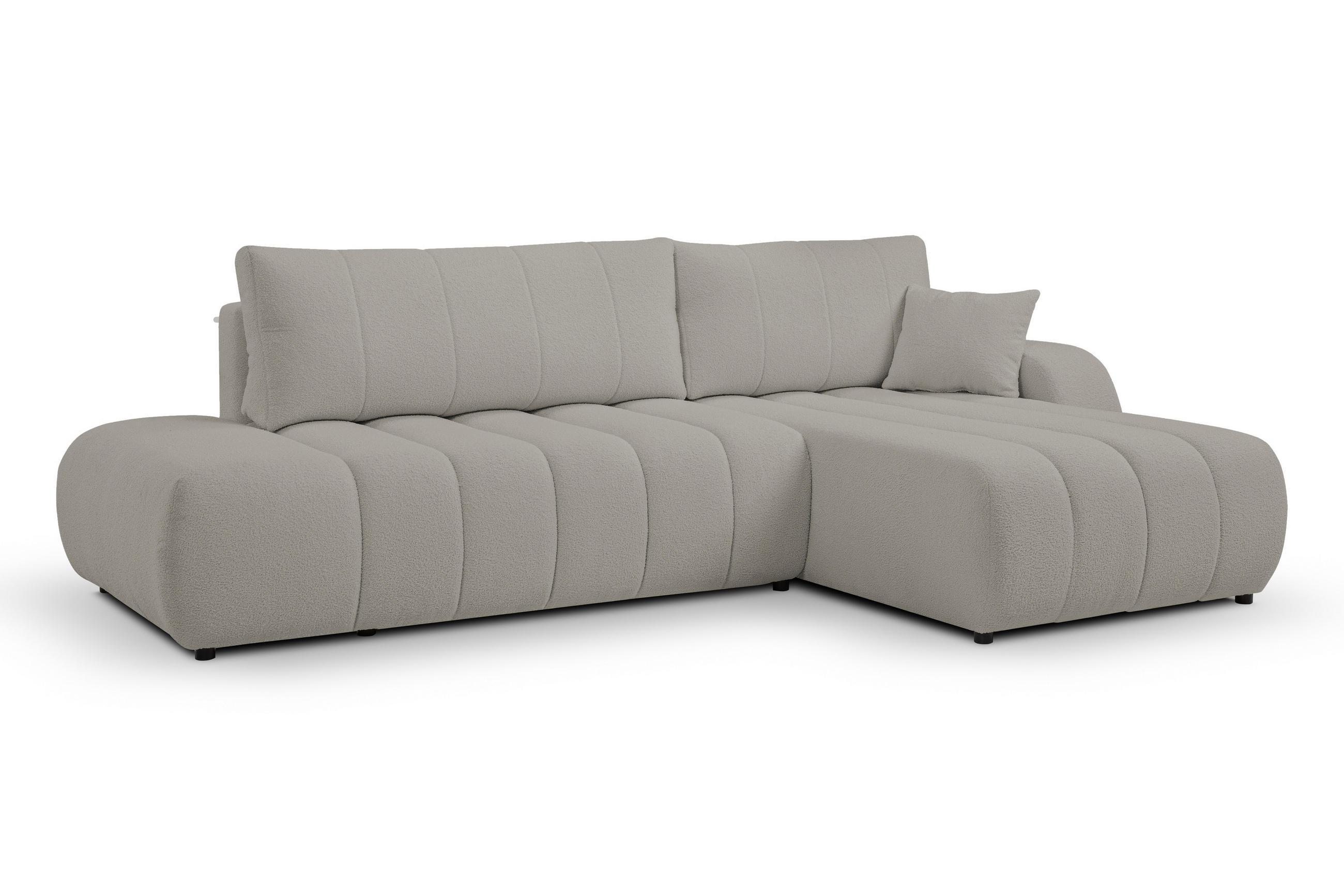 ECKSOFA Baloo mit Schlaffunktion und Bettkasten, komfortable Polsterung, Stoffbezug, lose Rückenkissen, freistehend, RECHTS, 276x176x88 cm, Light Grey - Hellgrau, Holz/Textil (276/176cm) - DomoHome