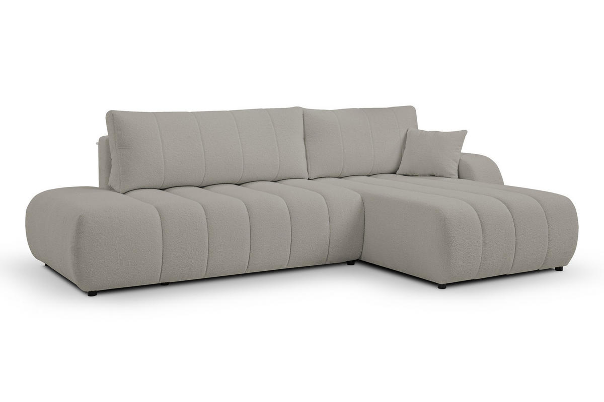 ECKSOFA Baloo mit Schlaffunktion und Bettkasten, komfortable Polsterung, Stoffbezug, lose Rückenkissen, freistehend, RECHTS, 276x176x88 cm, Light Grey - Hellgrau, Holz/Textil (276/176cm) - DomoHome