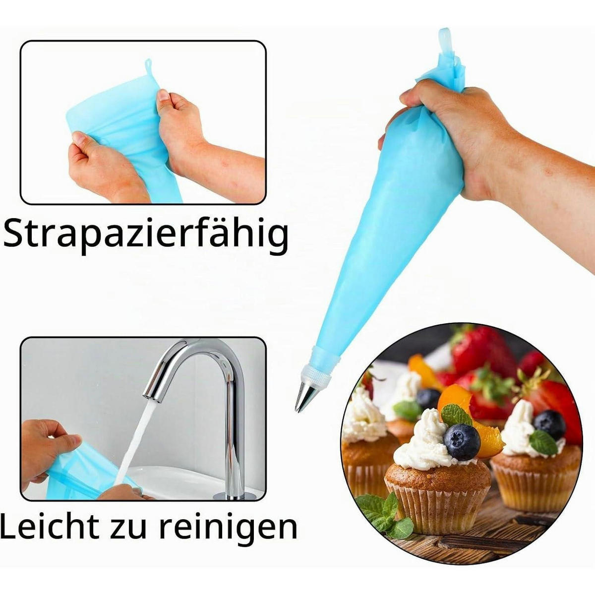 SPRITZBEUTEL Set mit 42 Teilen Edelstahl - Blau, Kunststoff (16.8/1/30.8cm)