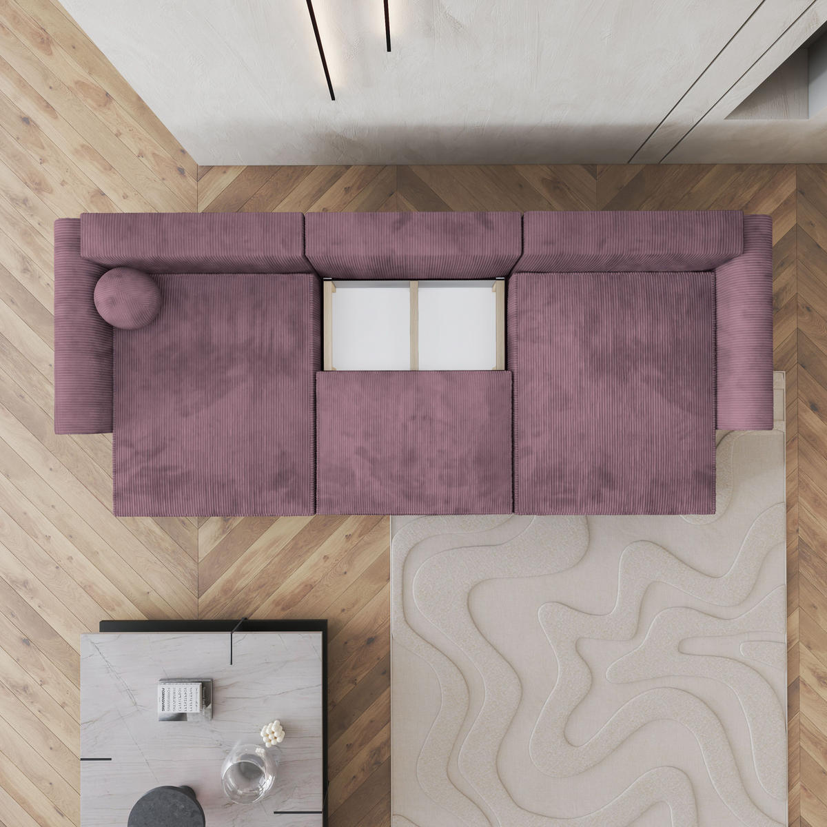 WOHNLANDSCHAFT FENTO P Lila Kordstoff mit Schlaffunktion - Lila, Holz (347/90/148cm) - MASSENO