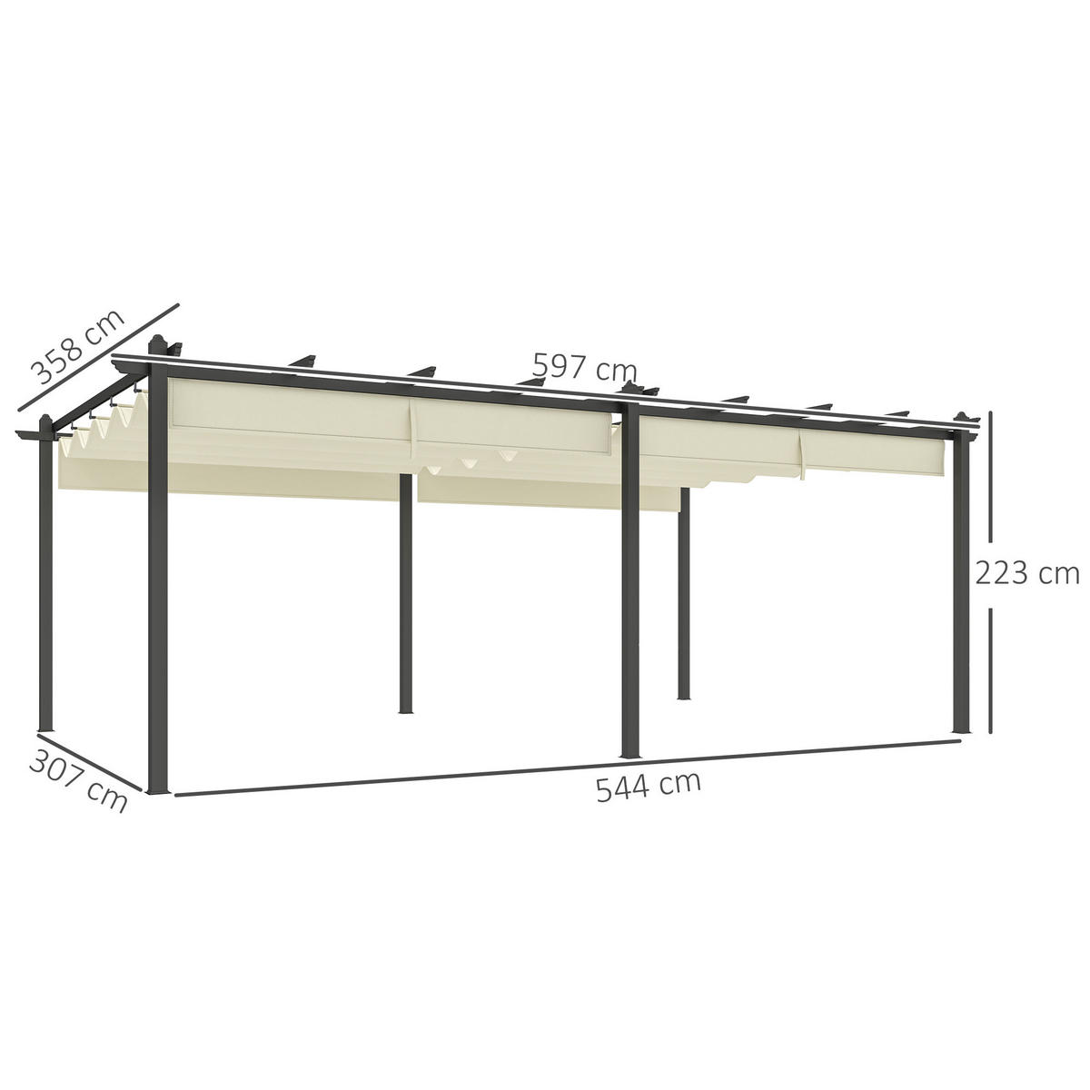 PERGOLA DE-12645 350/600 cm ausziehbar mit Alurahmen Beige - Beige, Metall (358/223/597cm) - ComfortXL