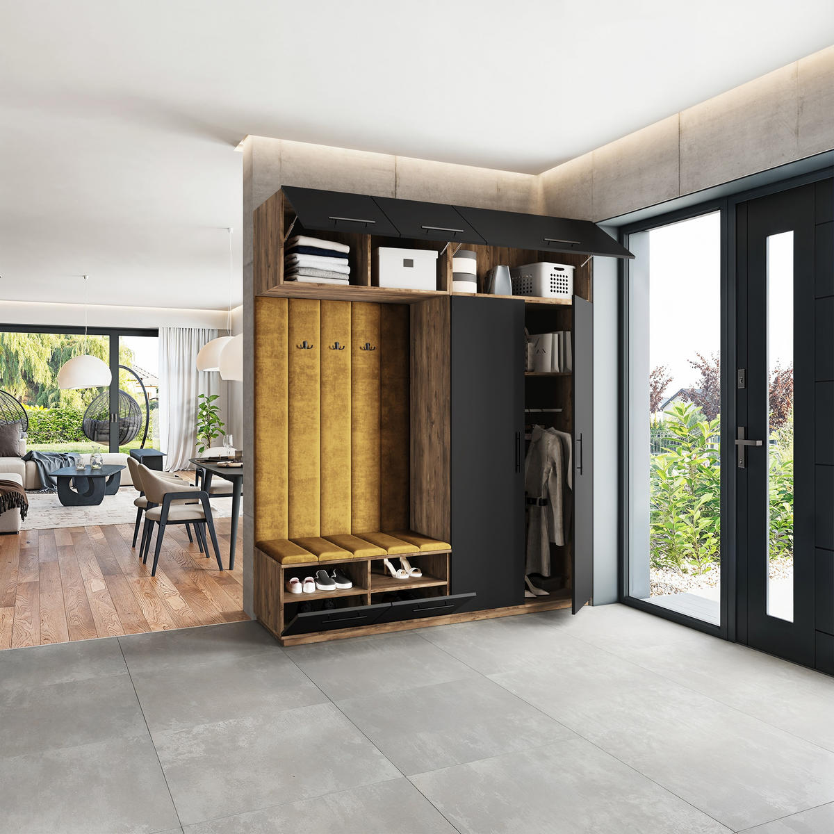 GARDEROBENSCHRANK REMA 200/240/60 cm Modern Garderobe-Set Eiche Lefkas - Eichefarben/Gelb, Holzwerkstoff (200/240/60cm) - MASSENO