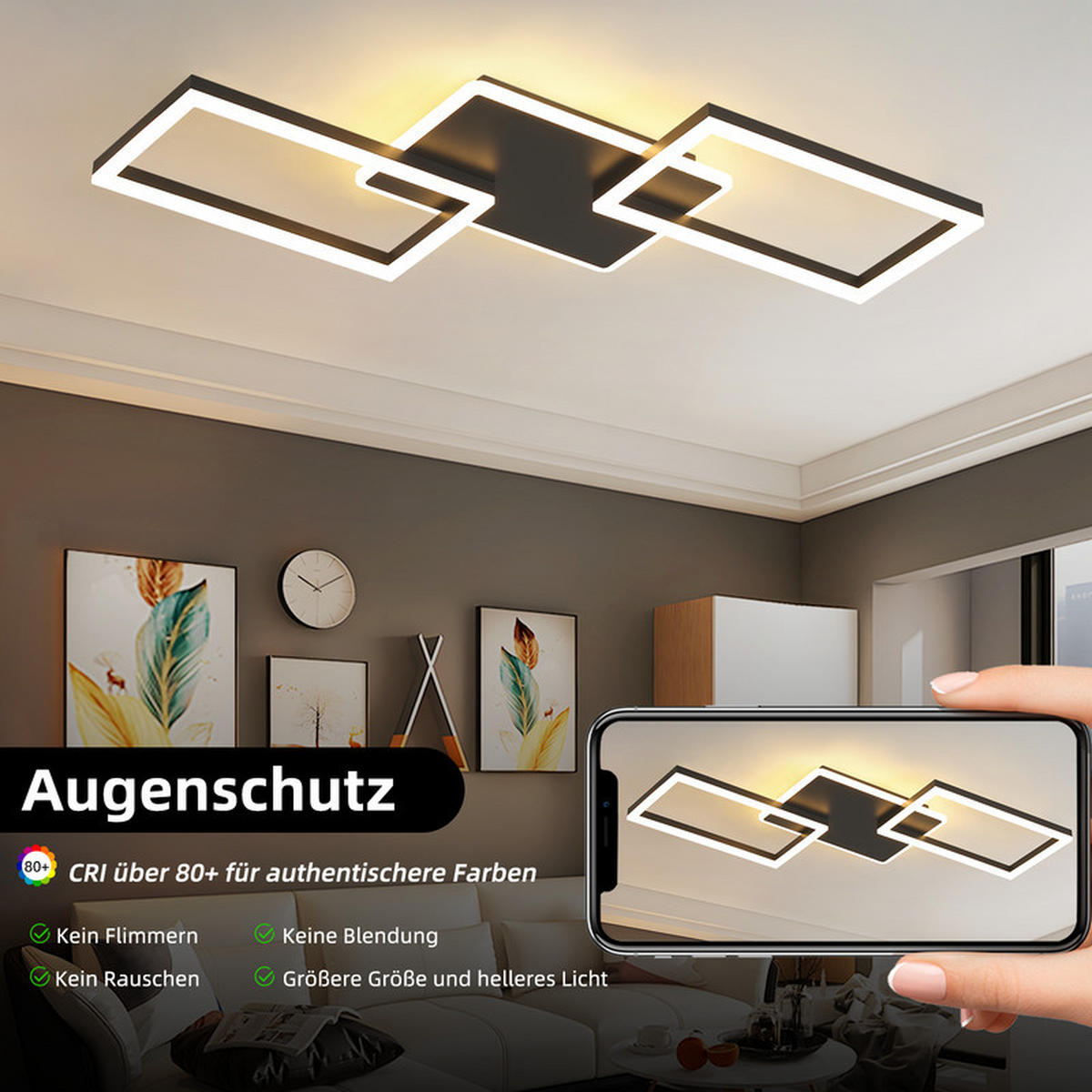 LED-DECKENLEUCHTE Emmerich II 80/45cm - Schwarz, Metall (80/45/7cm) - Nettlife