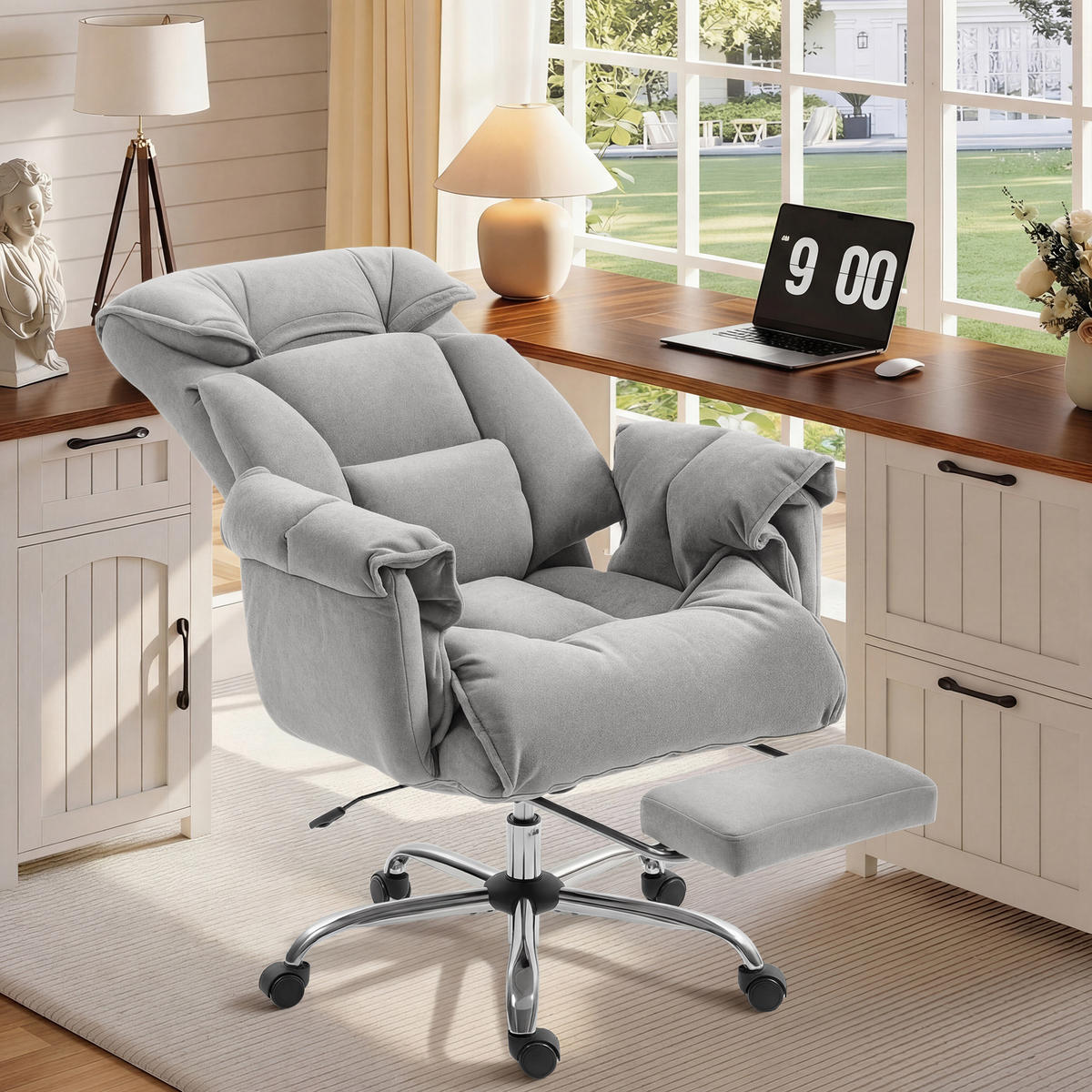 BÜROSTUHL Polyester Stahl Hellgrau - Chromfarben/Hellgrau, Textil/Metall (75/118/77cm) - HOMCOM